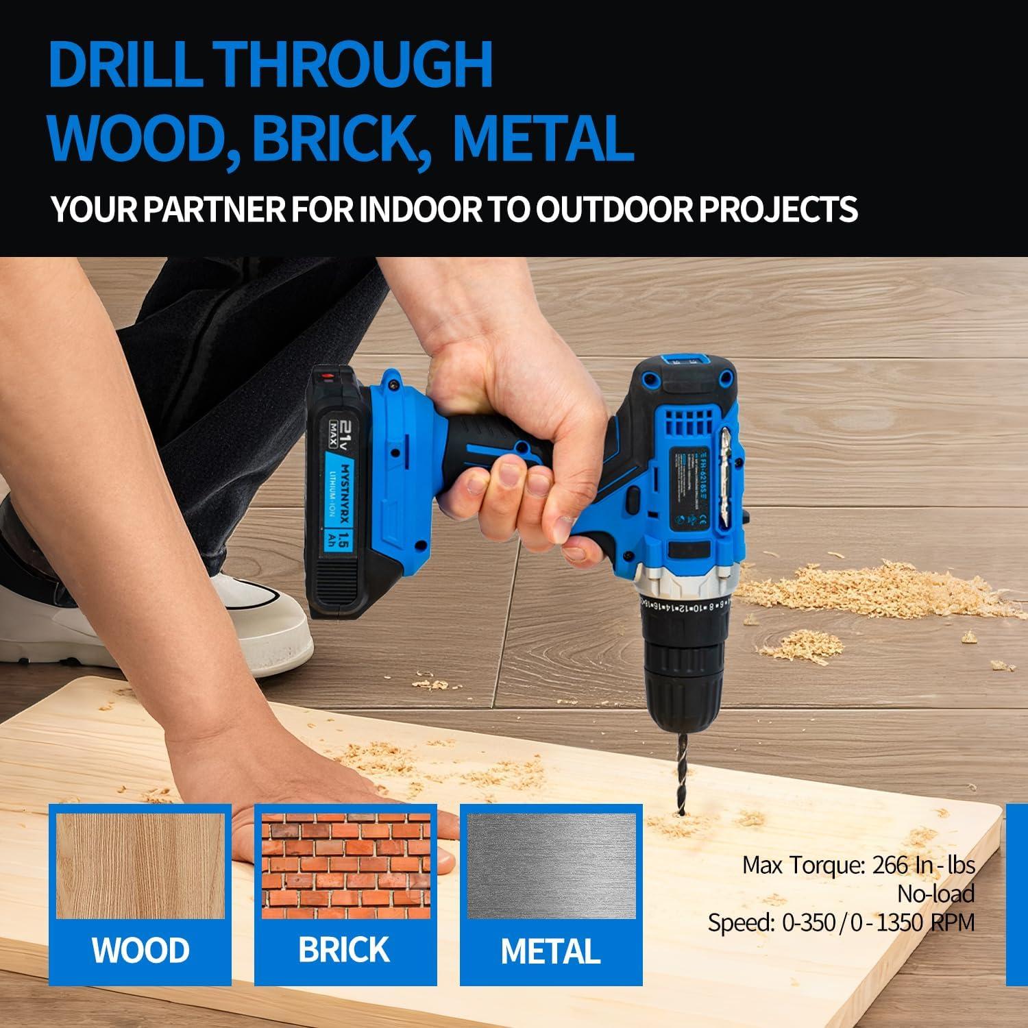 Taladro Inalámbrico MYSTNYRX 21V con 2 Baterías y Cargador