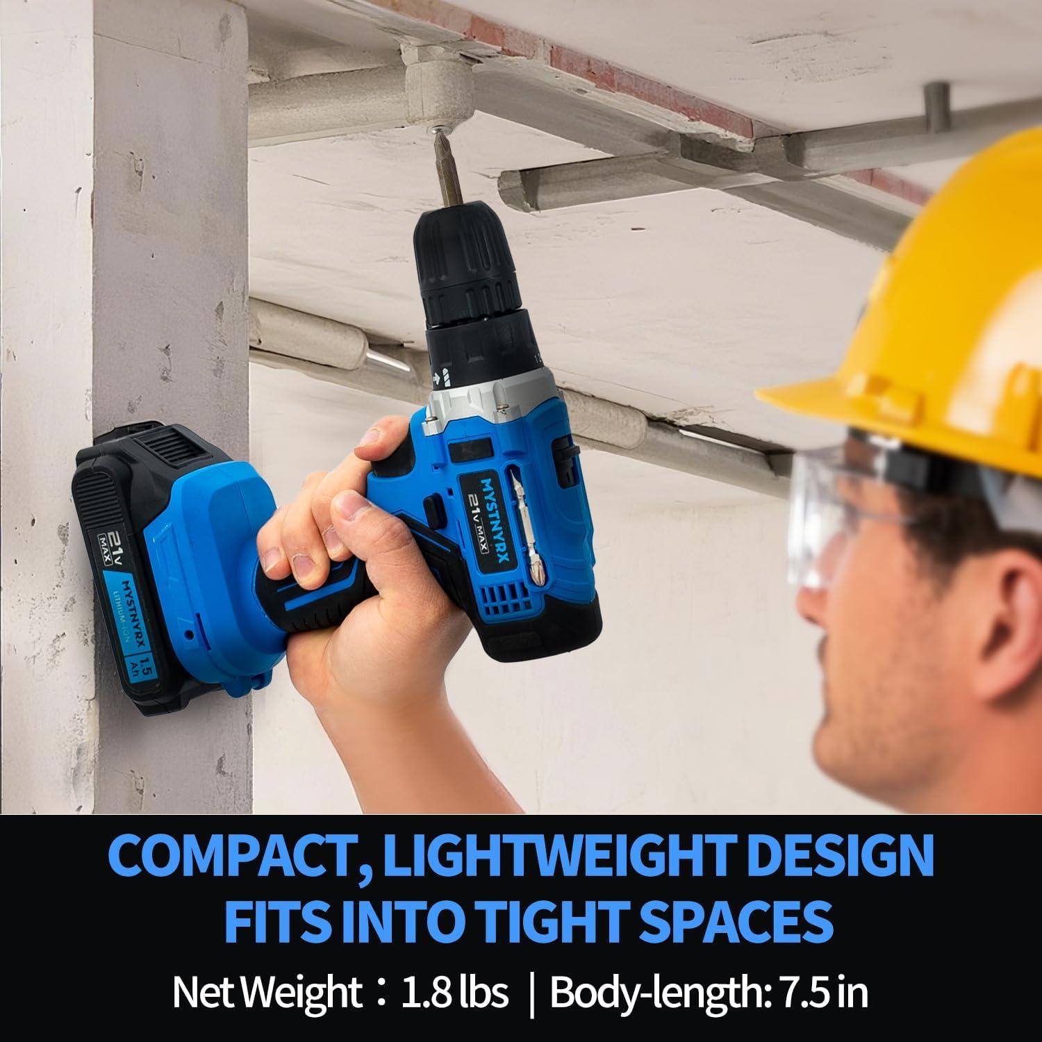 Taladro Inalámbrico MYSTNYRX 21V con 2 Baterías y Cargador