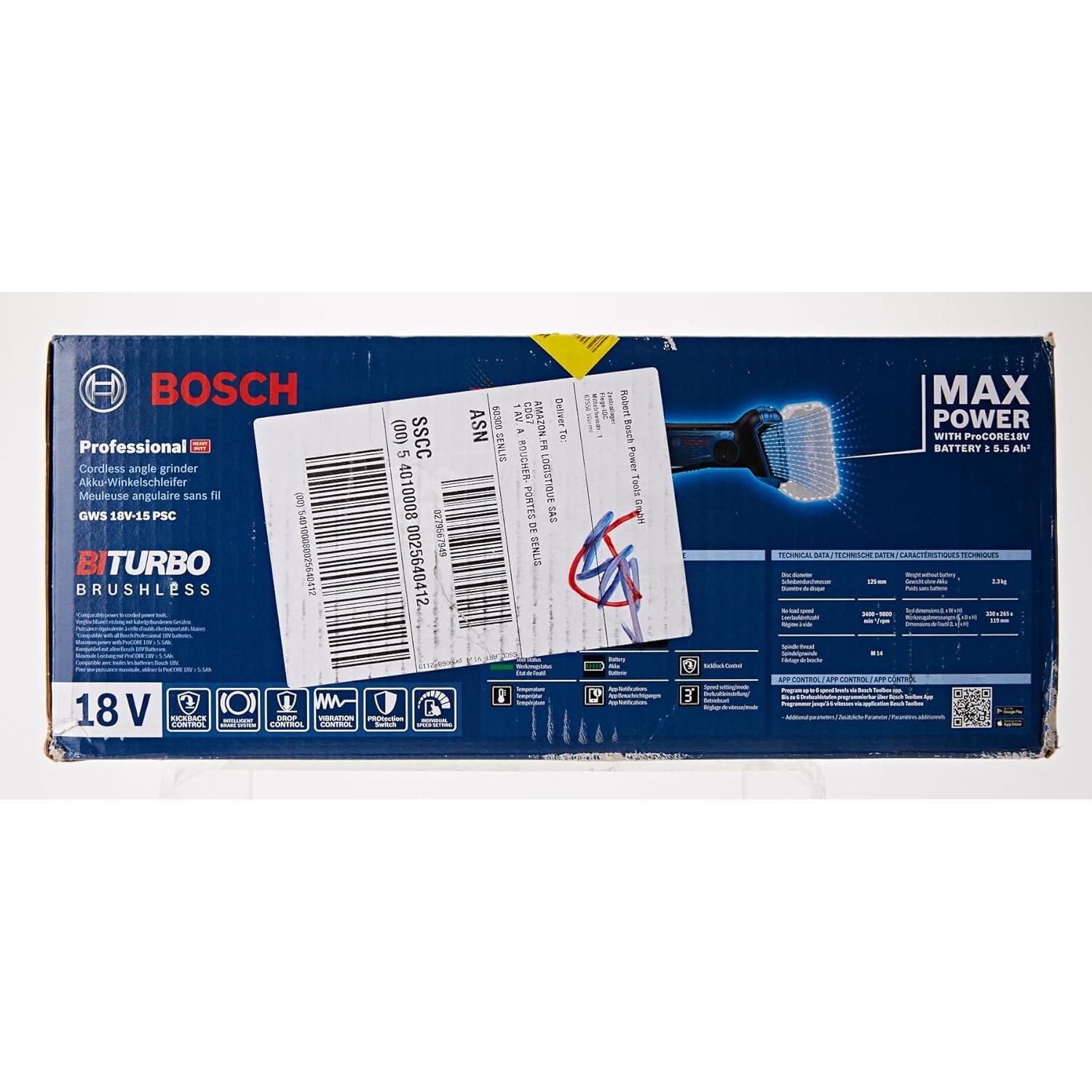 Amoladora Angular Inalámbrica Bosch Professional GWS 18V-15 PSC