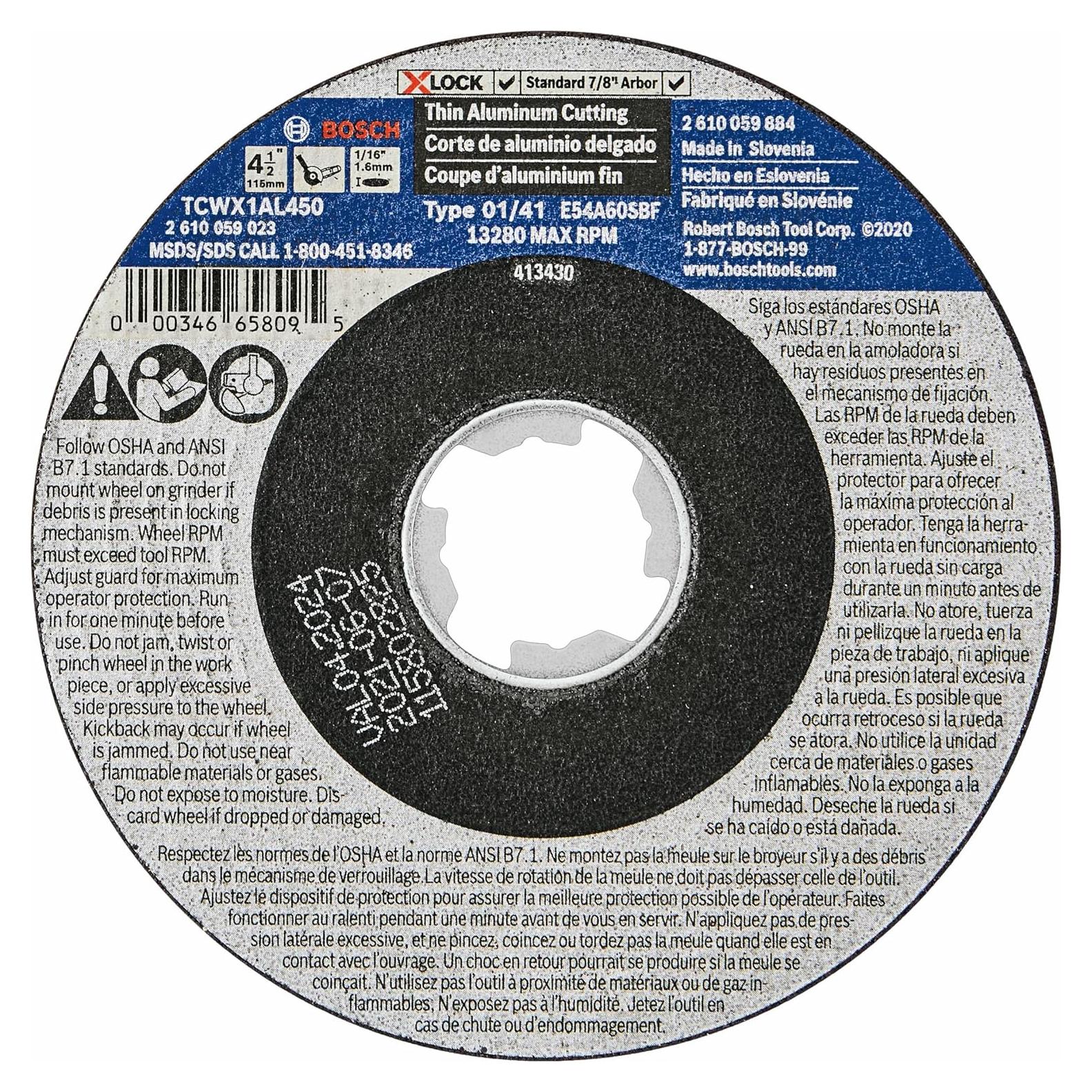 Rueda Abrasiva Bosch X-LOCK 4.5" 46 Grit Metal 25 Piezas