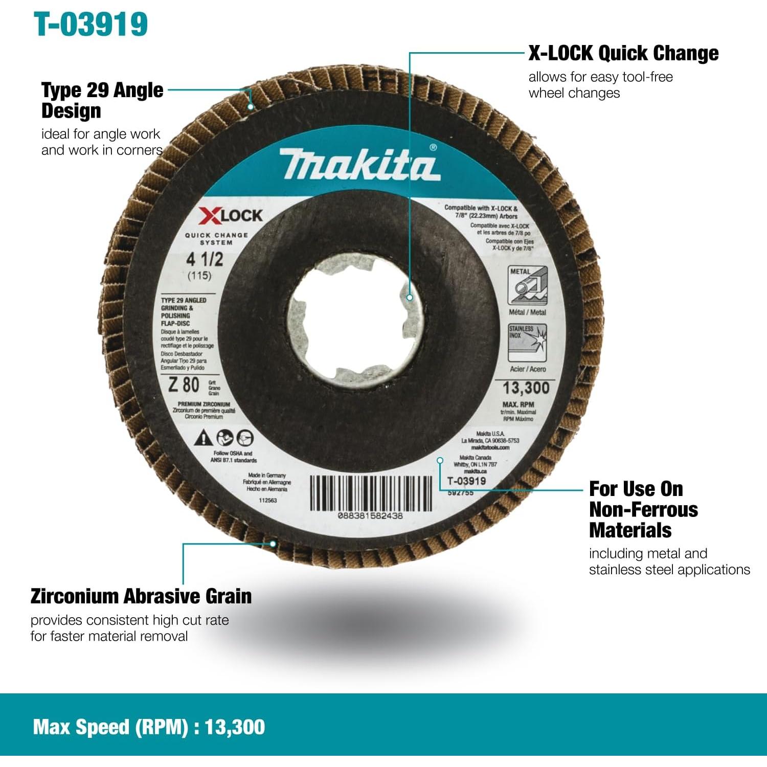 Disco de Lijado y Pulido Makita T-03919 11.43 cm 80 Granos