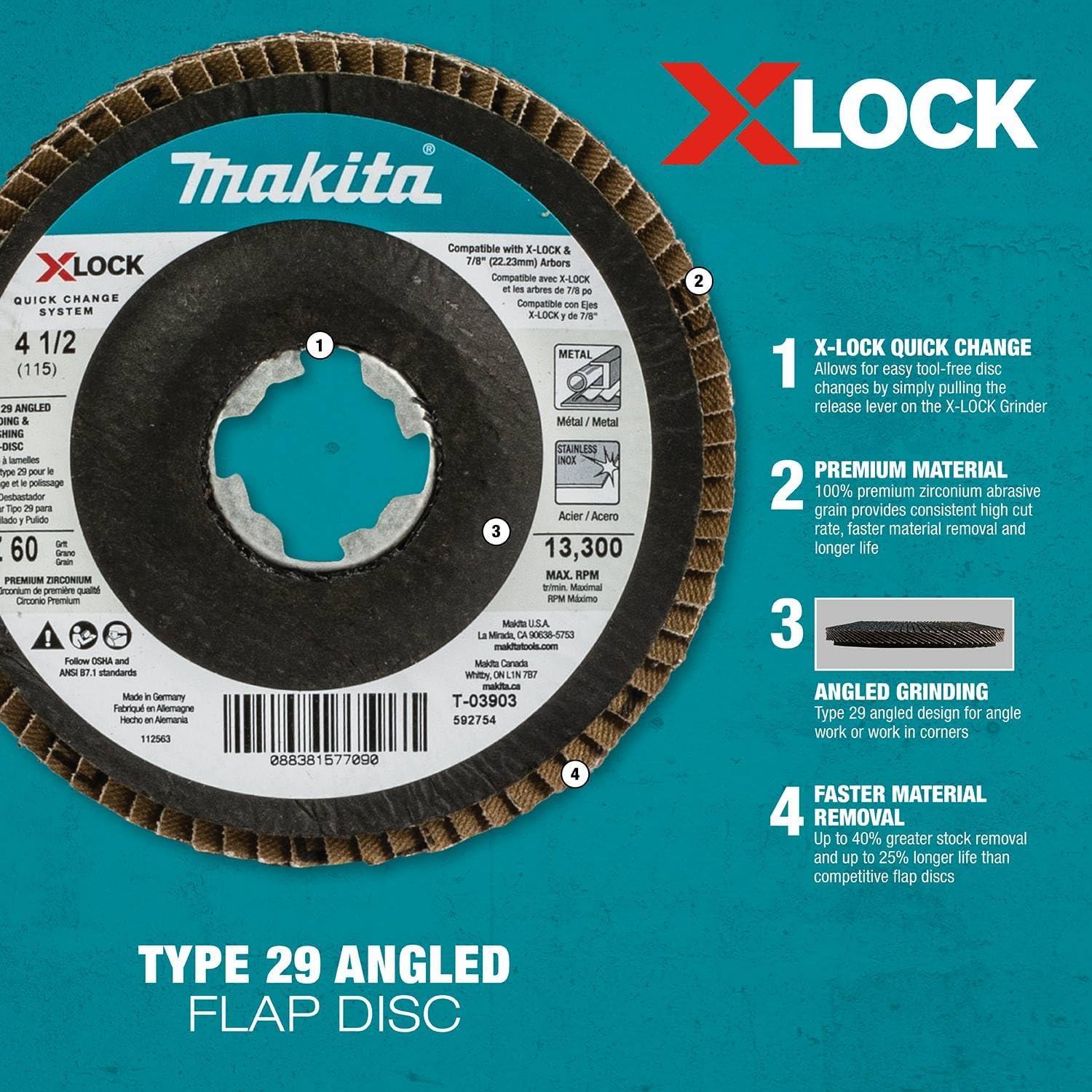 Disco de Lijado Angulado Makita T-03903 11.4 cm 60 Grano X-Lock