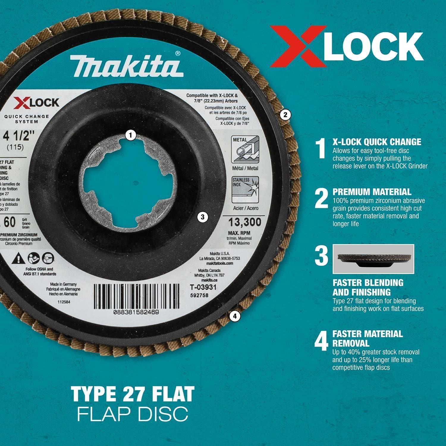 Disco de Aletas Makita T-03953 4-1/2" 120 Grano X-Lock
