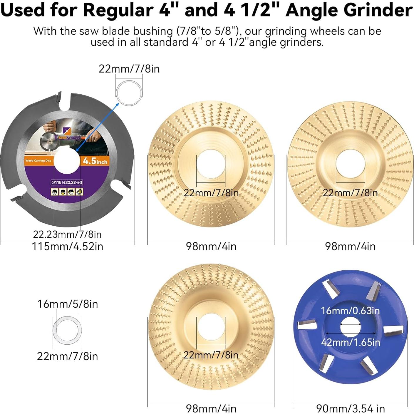 Juego de Discos para Amoladora Angular TOOVEM 5 Piezas 10.16 cm