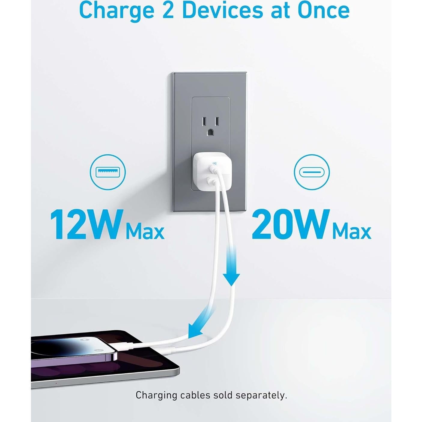 Cargador Anker 323 USB-C 33W Plegable Blanco