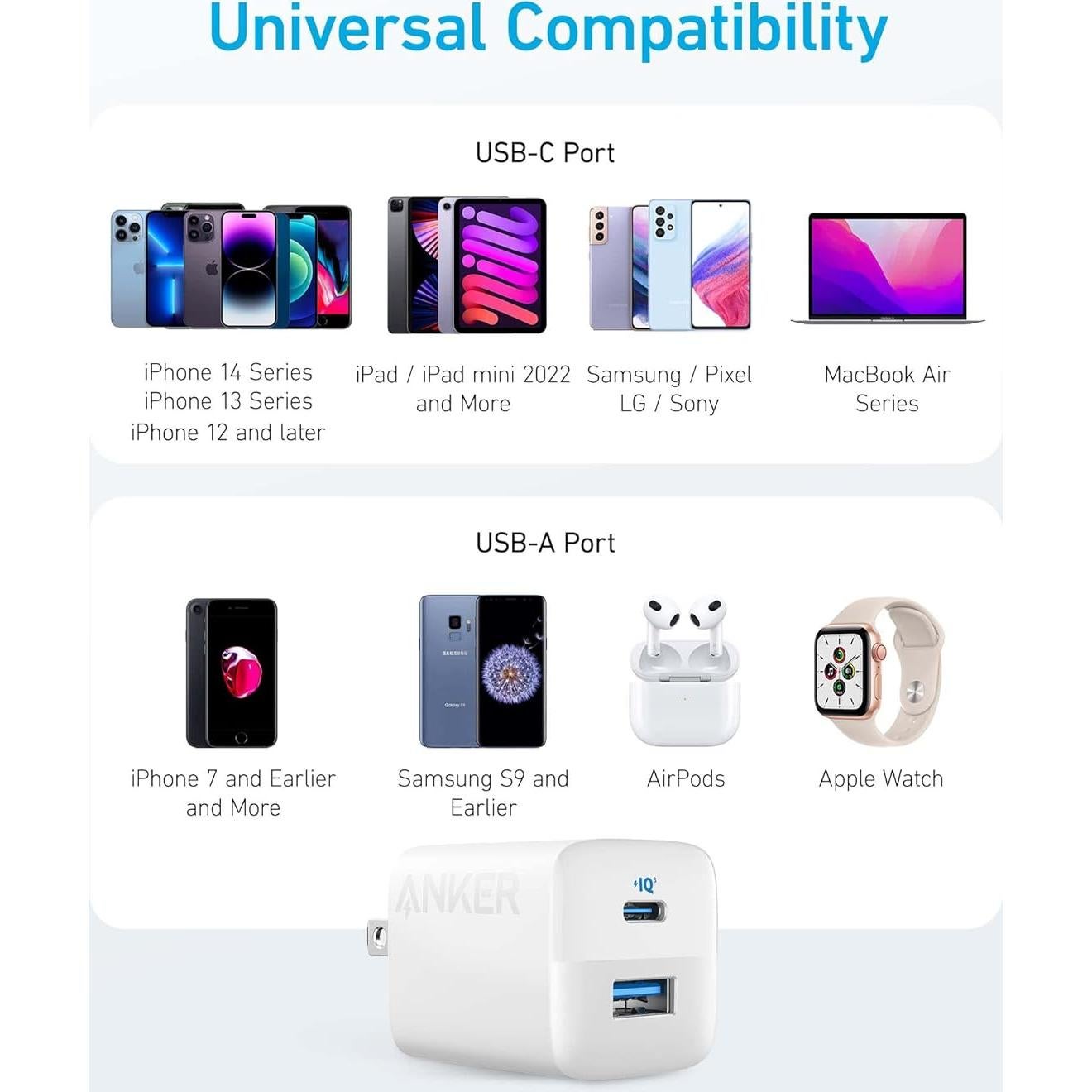 Cargador Anker 323 USB-C 33W Plegable Blanco