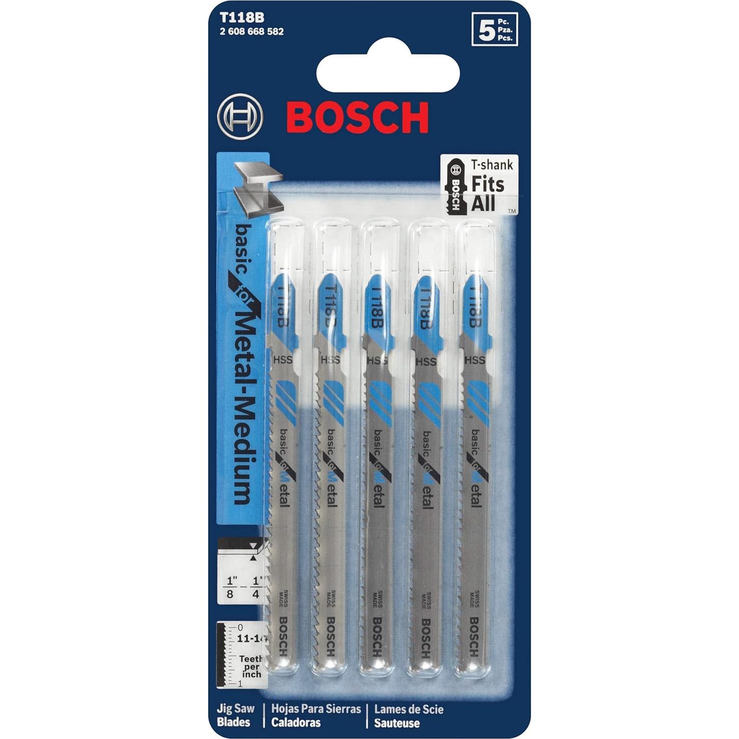 Hojas de Sierra de Calar Bosch T118B 9.21 cm 11-14 TPI - 5 Piezas