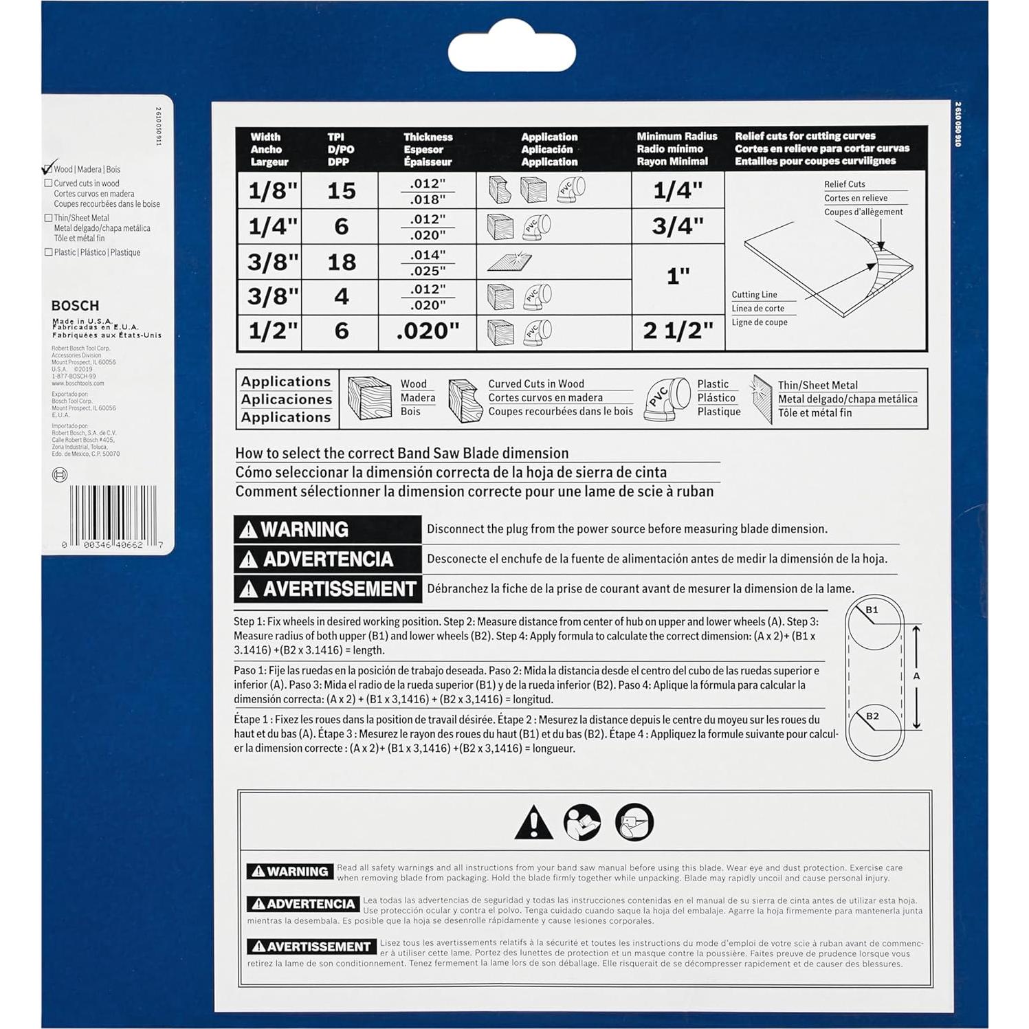 Cuchilla de Sierra de Banda Bosch BS9312-6W 93.5cm 6TPI Madera