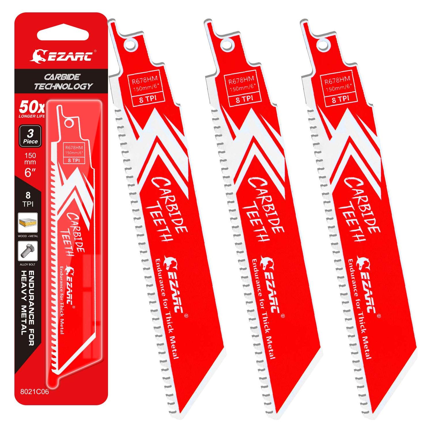 Hoja de Sierra Recíproca EZARC R678HM Carburo 15.24 cm 8TPI Paquete de 3