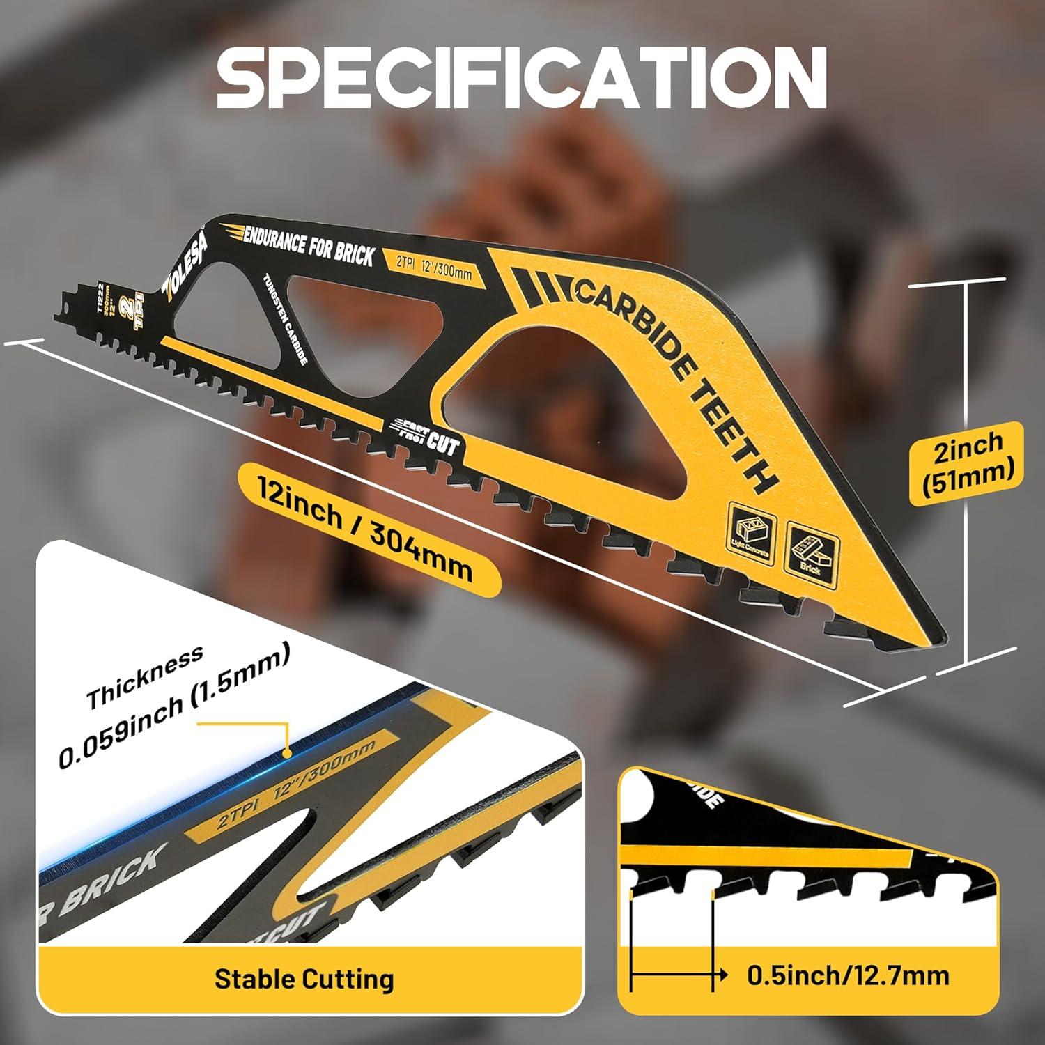 Hojas de Sierra Recíproca Tolesa 30.5 cm Carburo para Concreto
