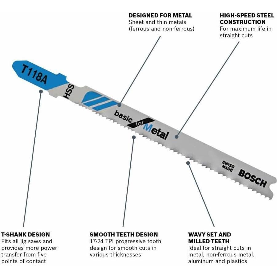 Cuchillas de sierra caladora HSS Bosch T118A - Paquete de 1
