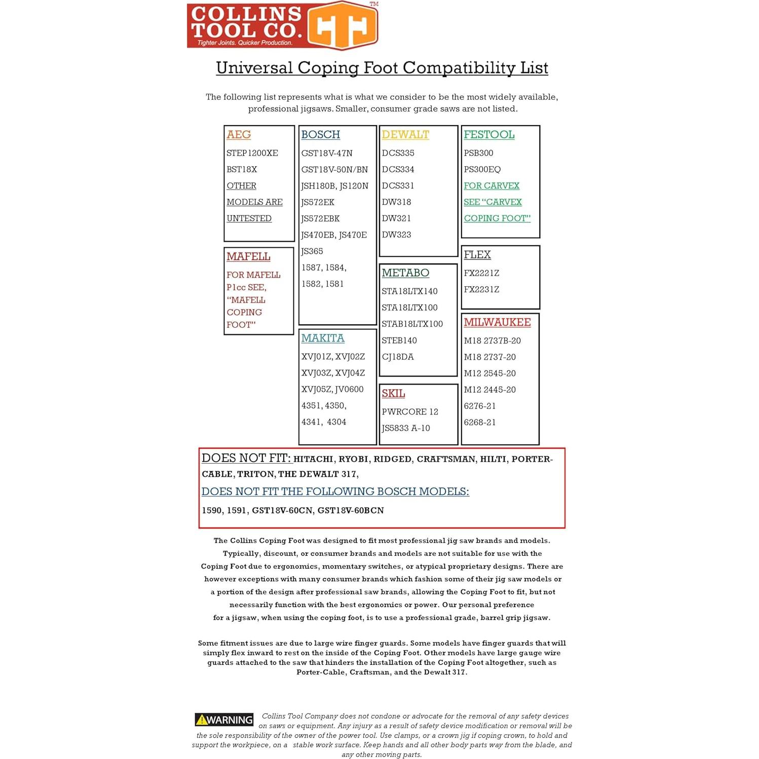 Pie de Coping Collins Tool - Acero Galvanizado Original