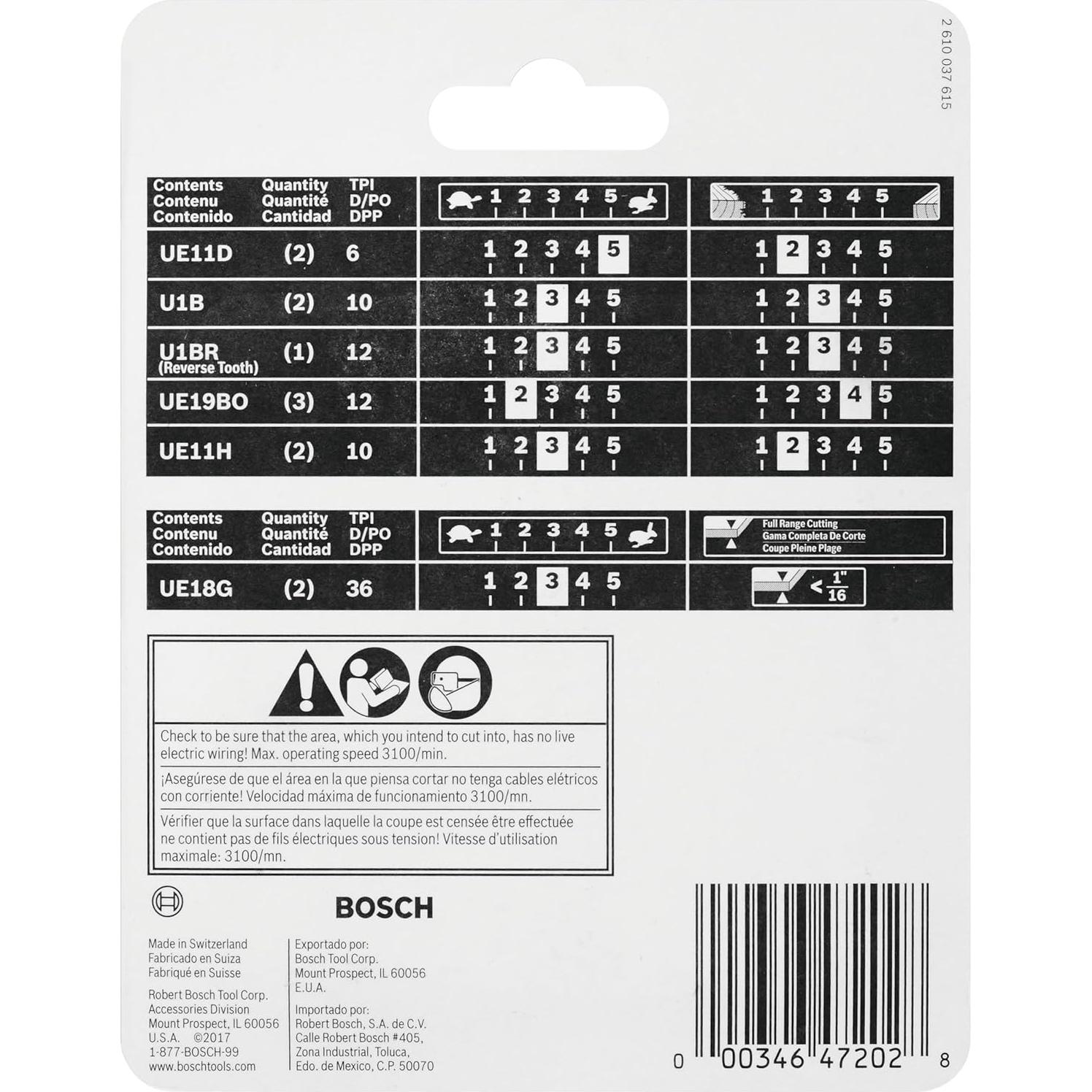 Juego de 12 Hojas de Sierra de Calar Bosch U12BC - Metal y Madera