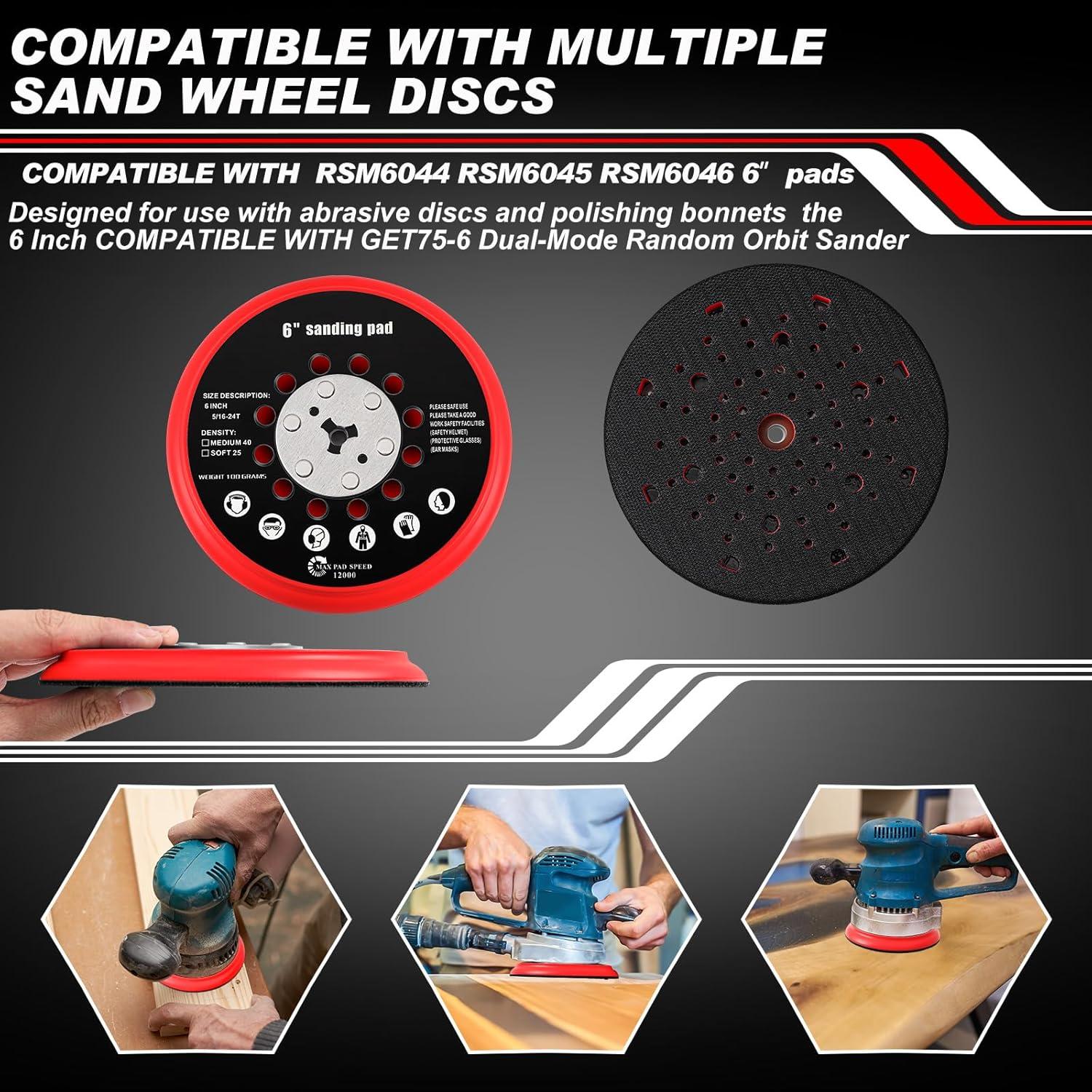 2 Almohadillas de Reemplazo 15.24 cm para Lijadora Bosch GET75-6