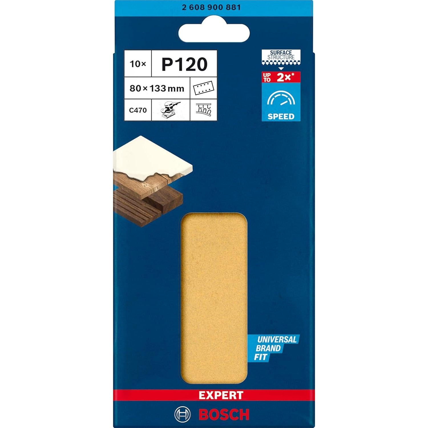 Papel de Lija Bosch Expert C470 80x133 mm Grano 120 - 10 Piezas