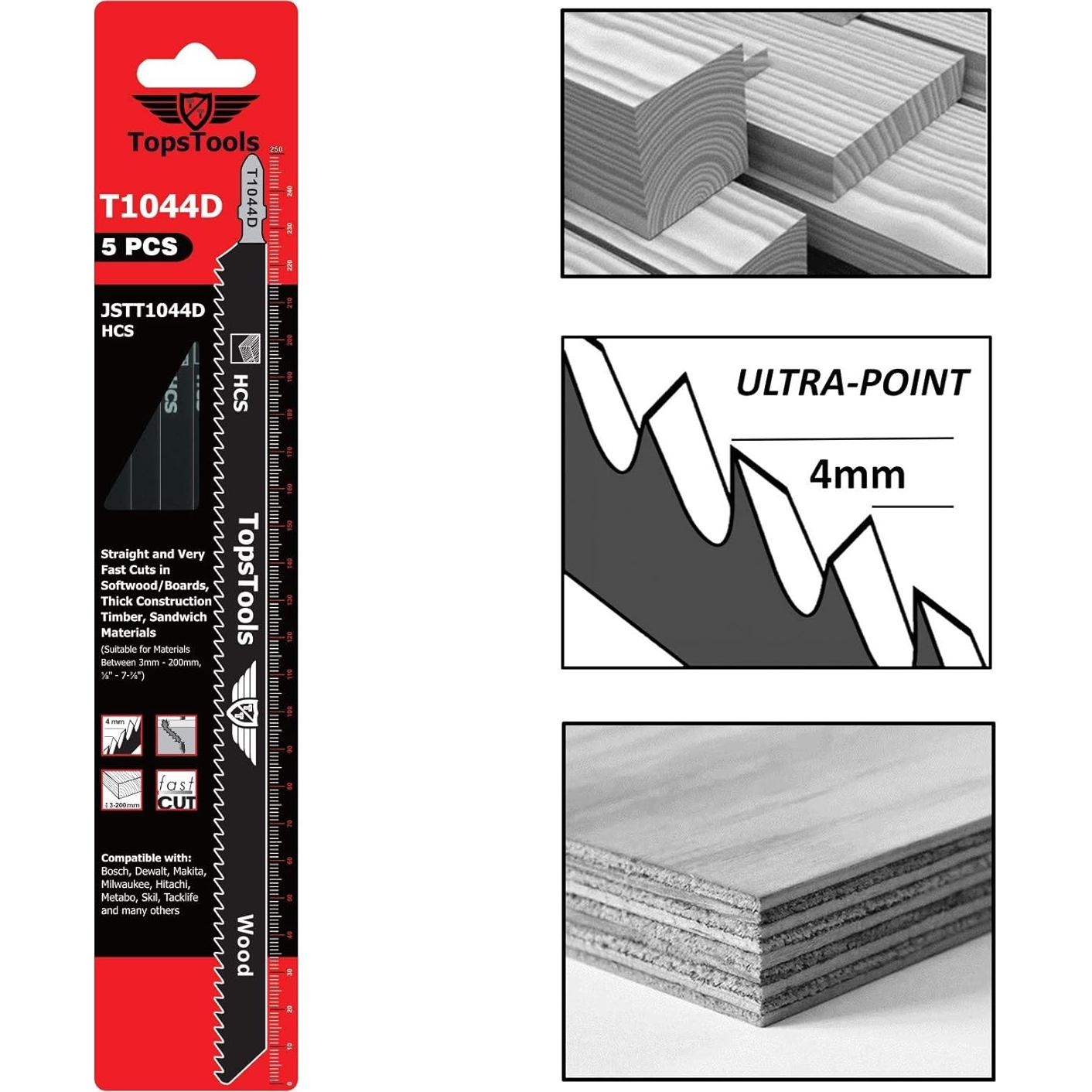 5 Cuchillas de Sierra de Calar TopsTools T1044D 250mm Madera