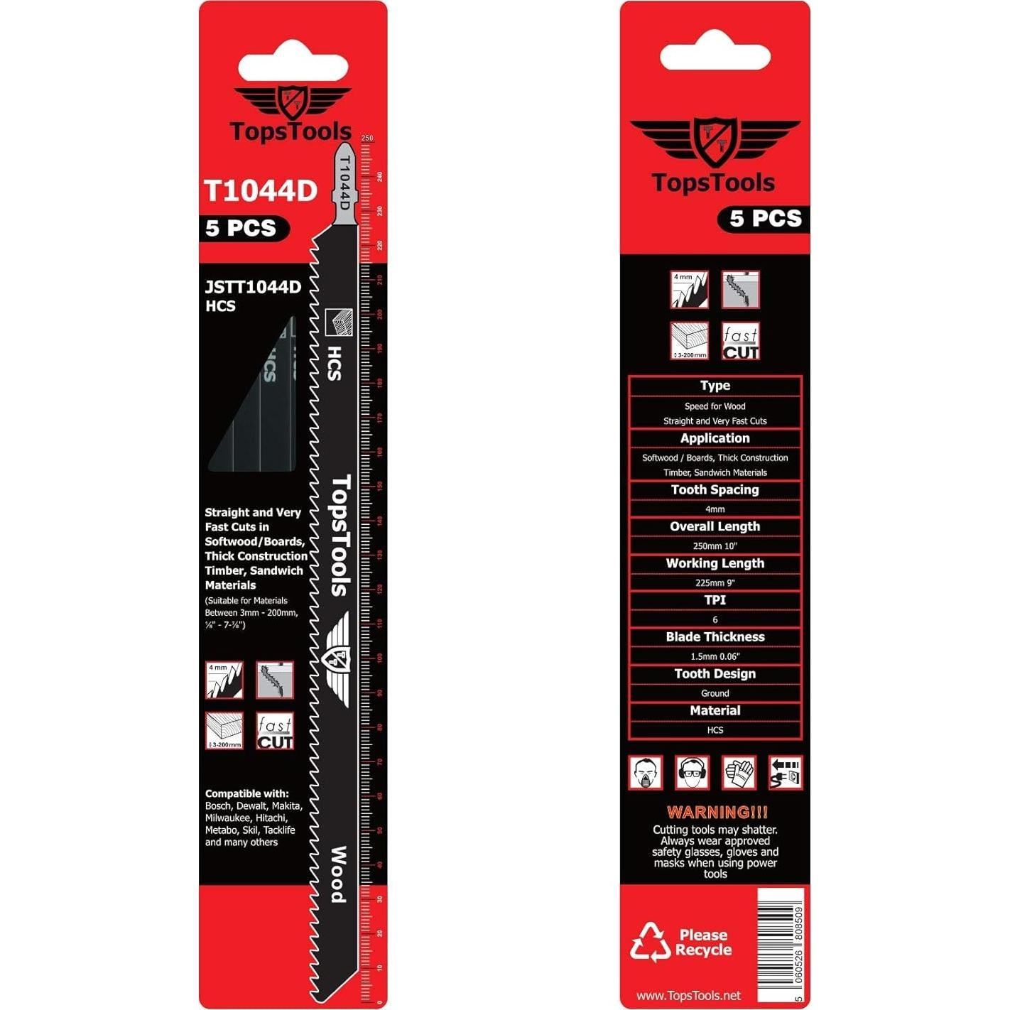 5 Cuchillas de Sierra de Calar TopsTools T1044D 250mm Madera