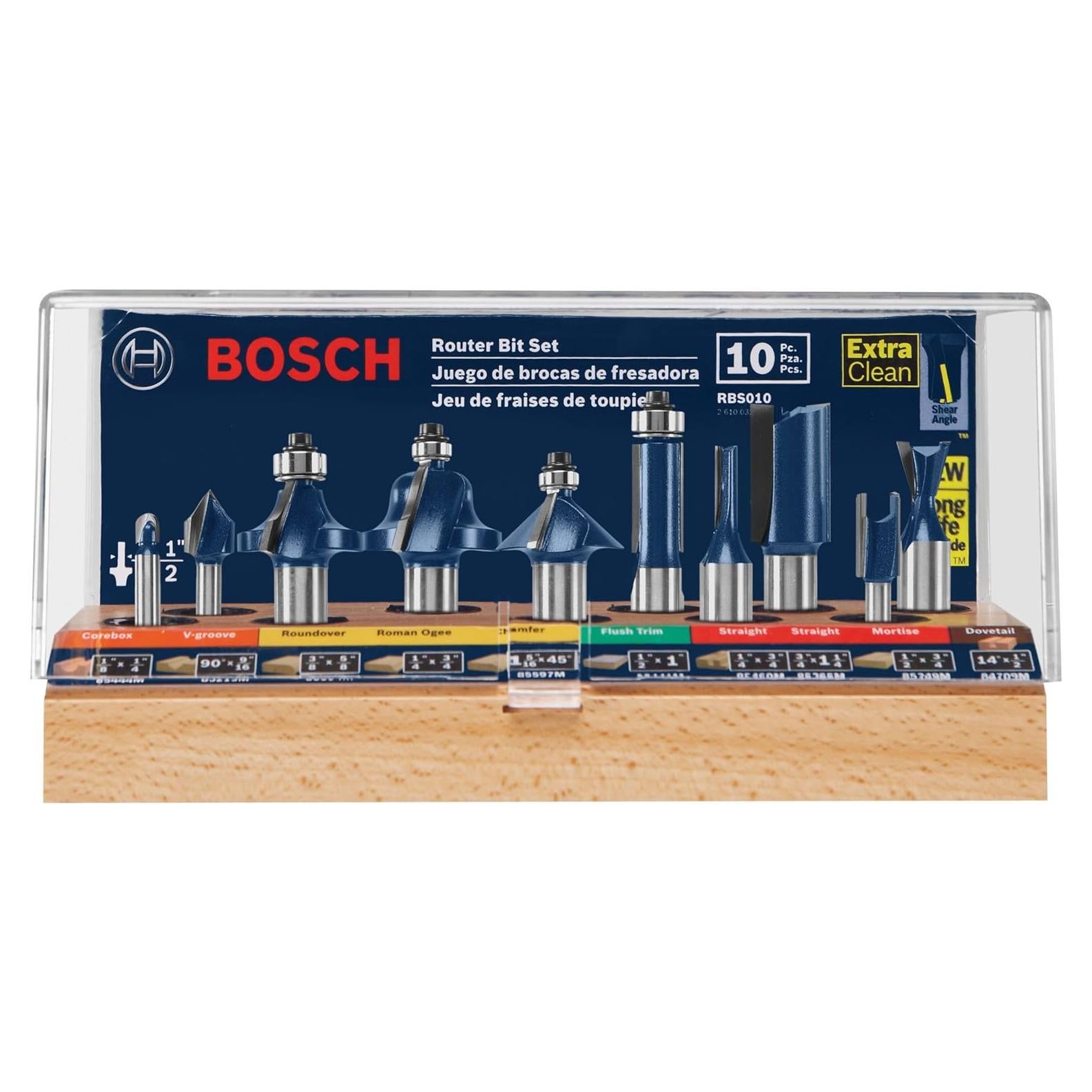 Juego de 10 Brocas de Router Bosch RBS010 Carburo 12.7mm