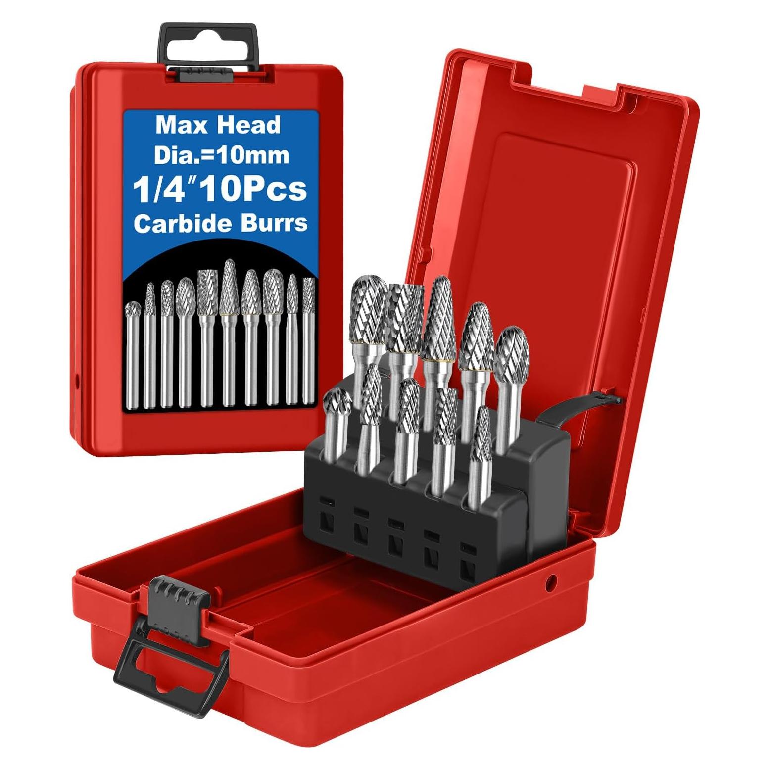 Juego de 10 Fresas de Carburo Sworker 1/4" con Caja Roja