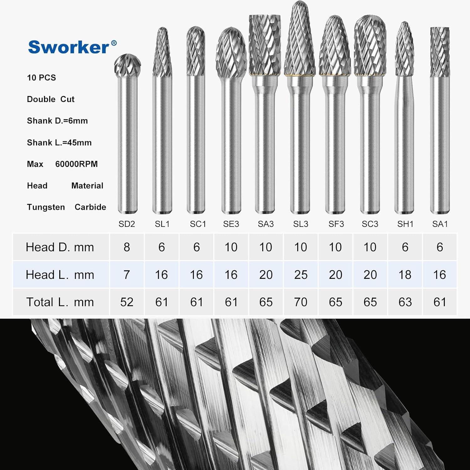 Juego de 10 Fresas de Carburo Sworker 1/4" con Caja Roja