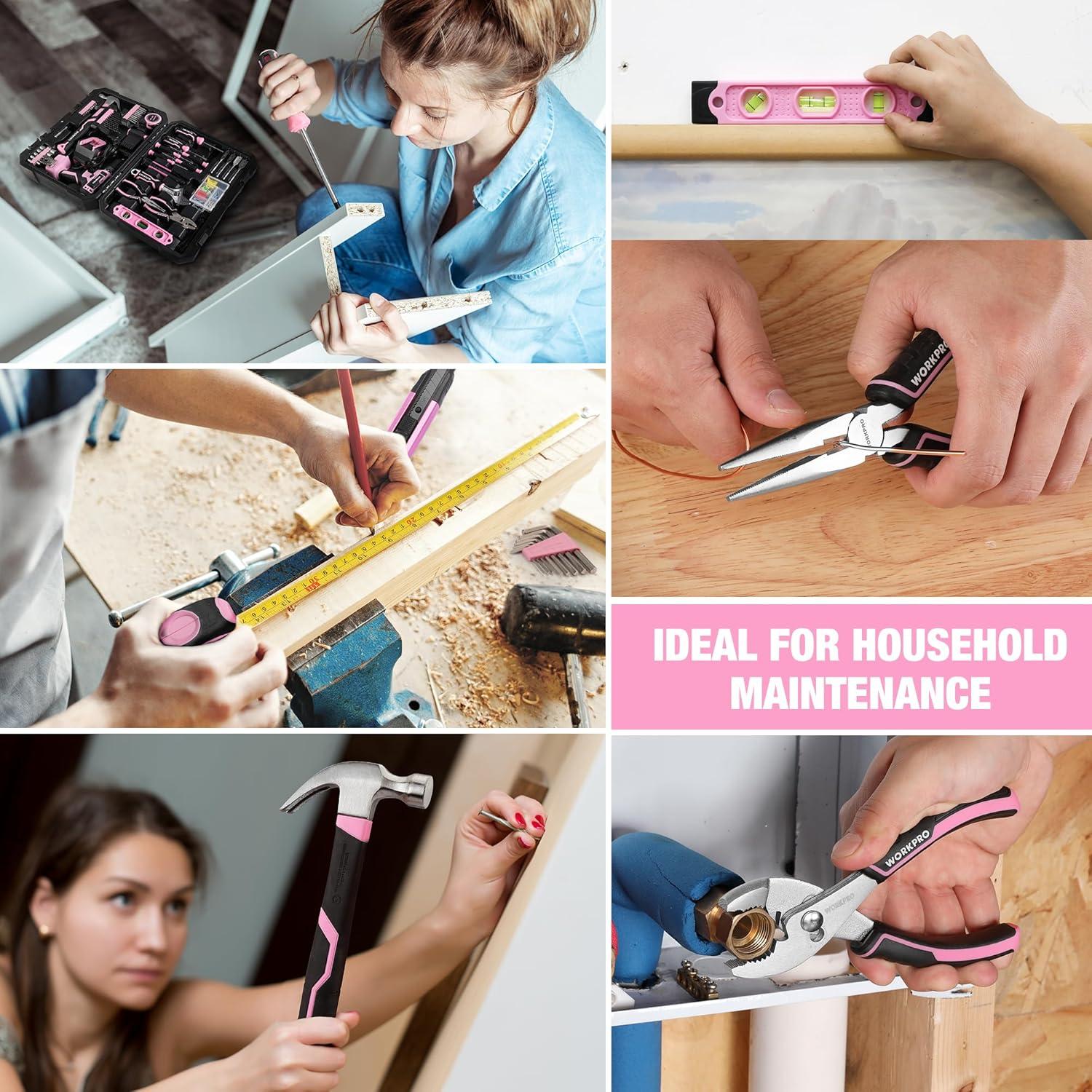 Taladro Inalámbrico WORKPRO 20V Rosa + Kit 141PCS Herramientas