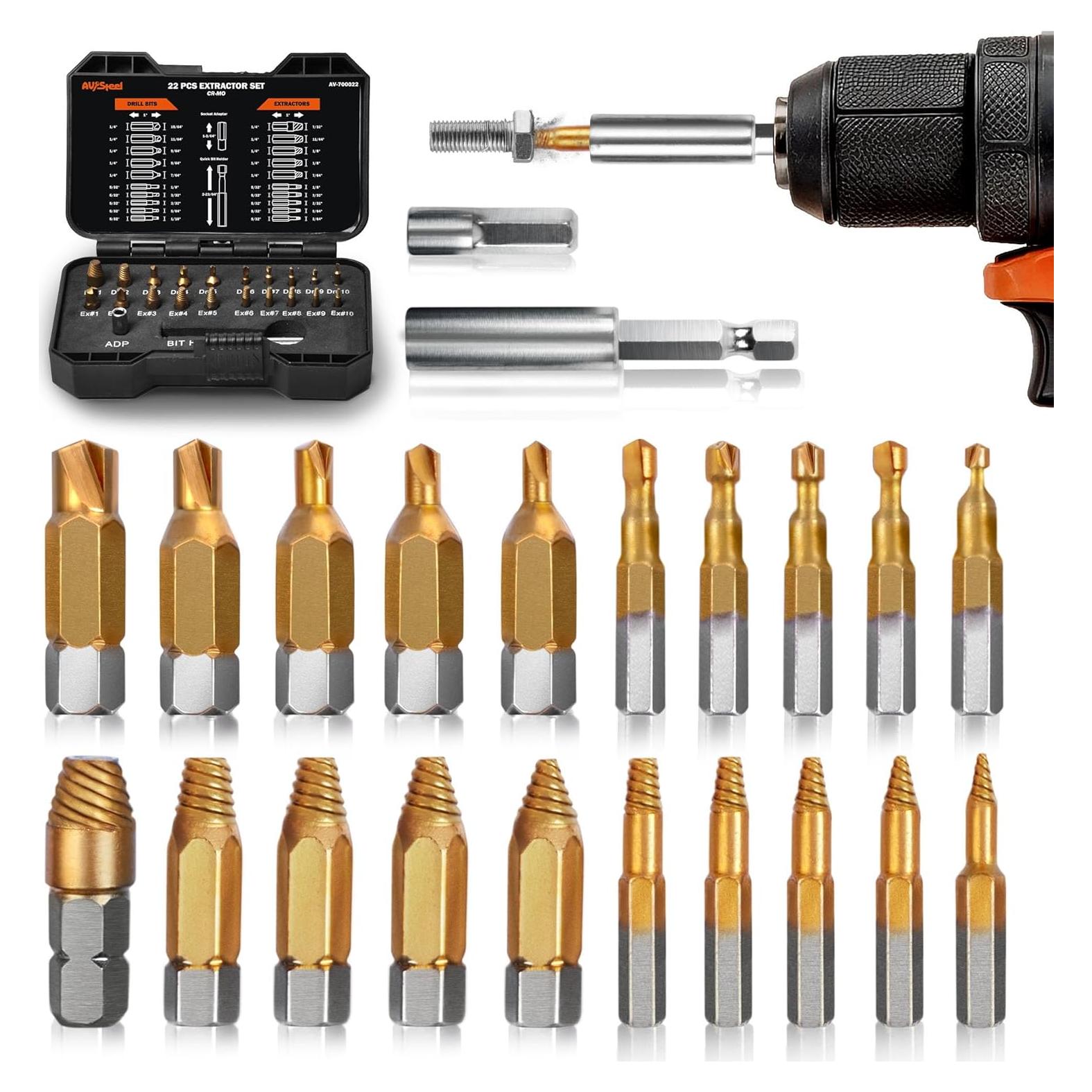 Juego de Extractores de Tornillos Dañados 22 Piezas Av Steel