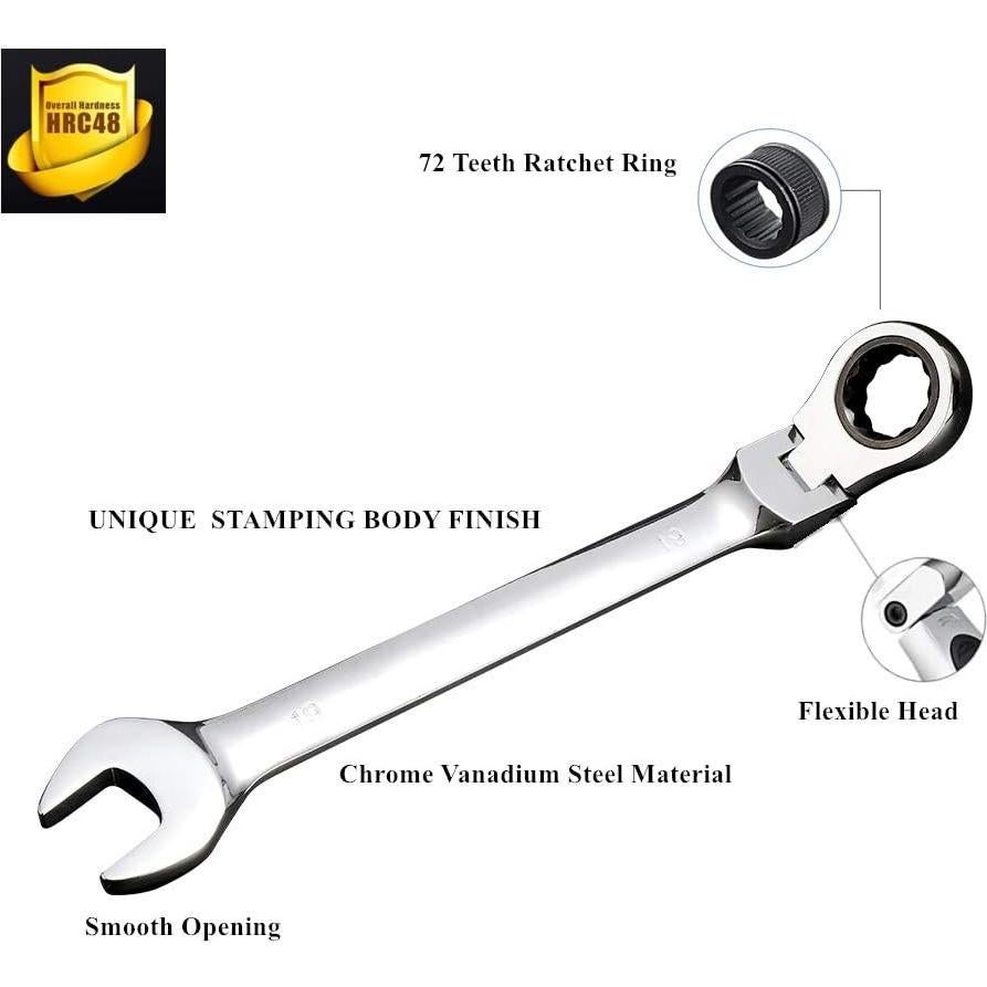 Juego de Llaves de Carraca Flexible 12 Piezas FLZOSPER 8-19mm