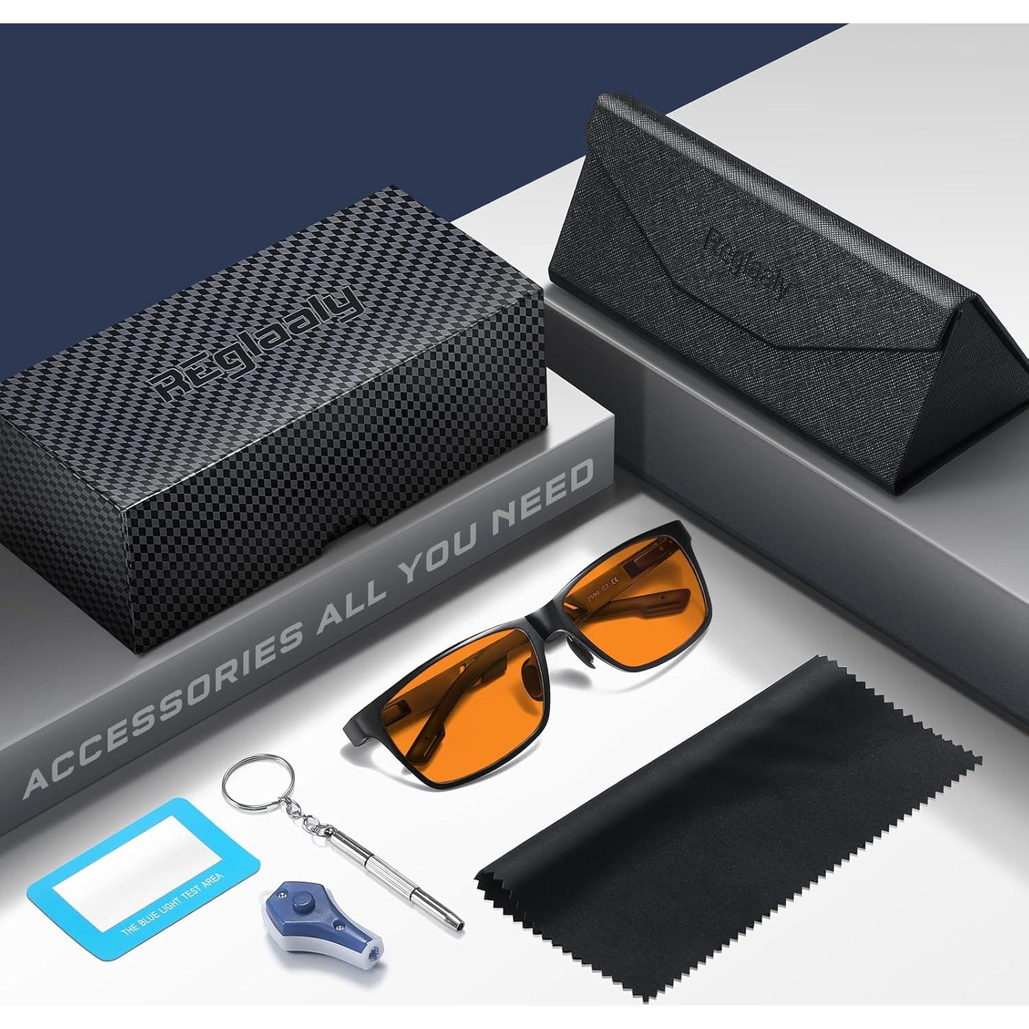 Gafas bloqueadoras de luz azul Reglaaly unisex, marco metal negro/yellow