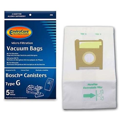 Bolsas de polvo microfiltración EnviroCare para aspiradoras Bosch G - Paquete de 5