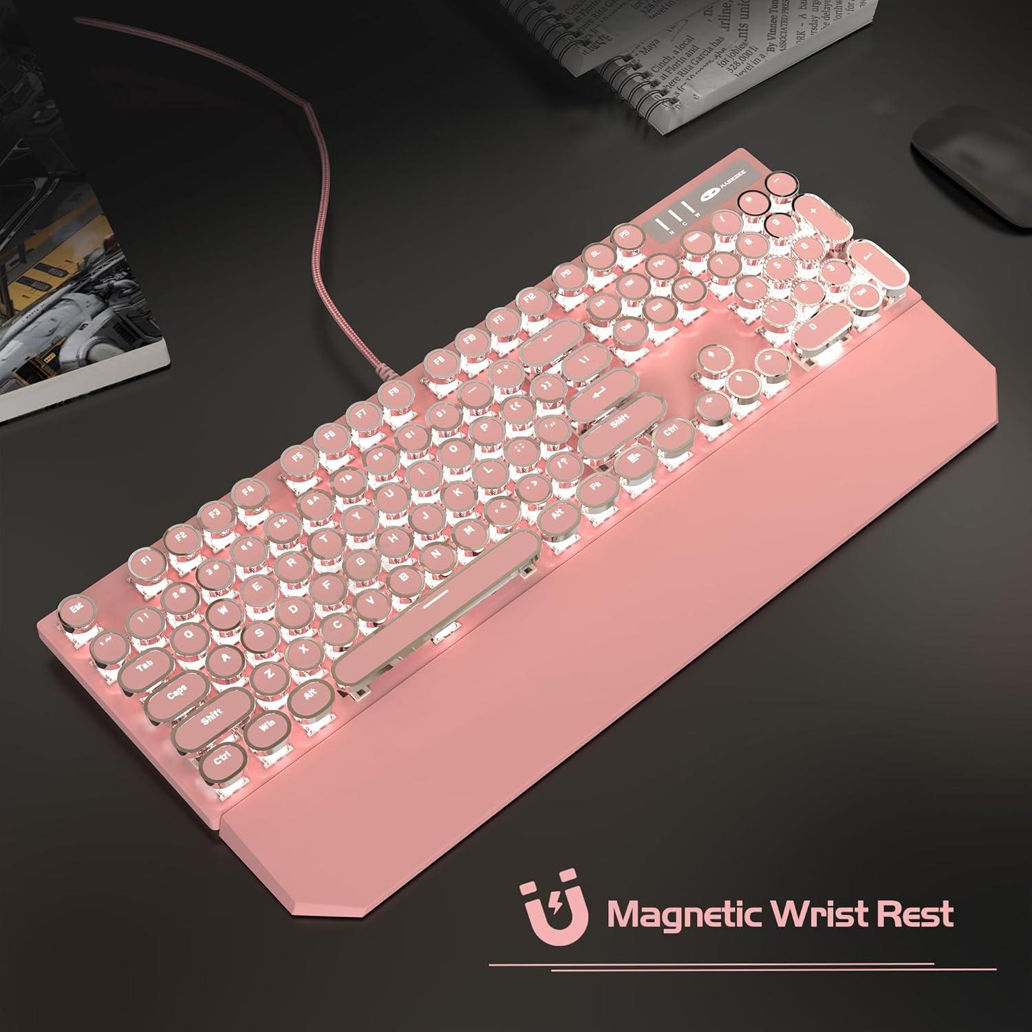 Teclado Mecánico MageGee Rosa Retroiluminado LED 104 Teclas