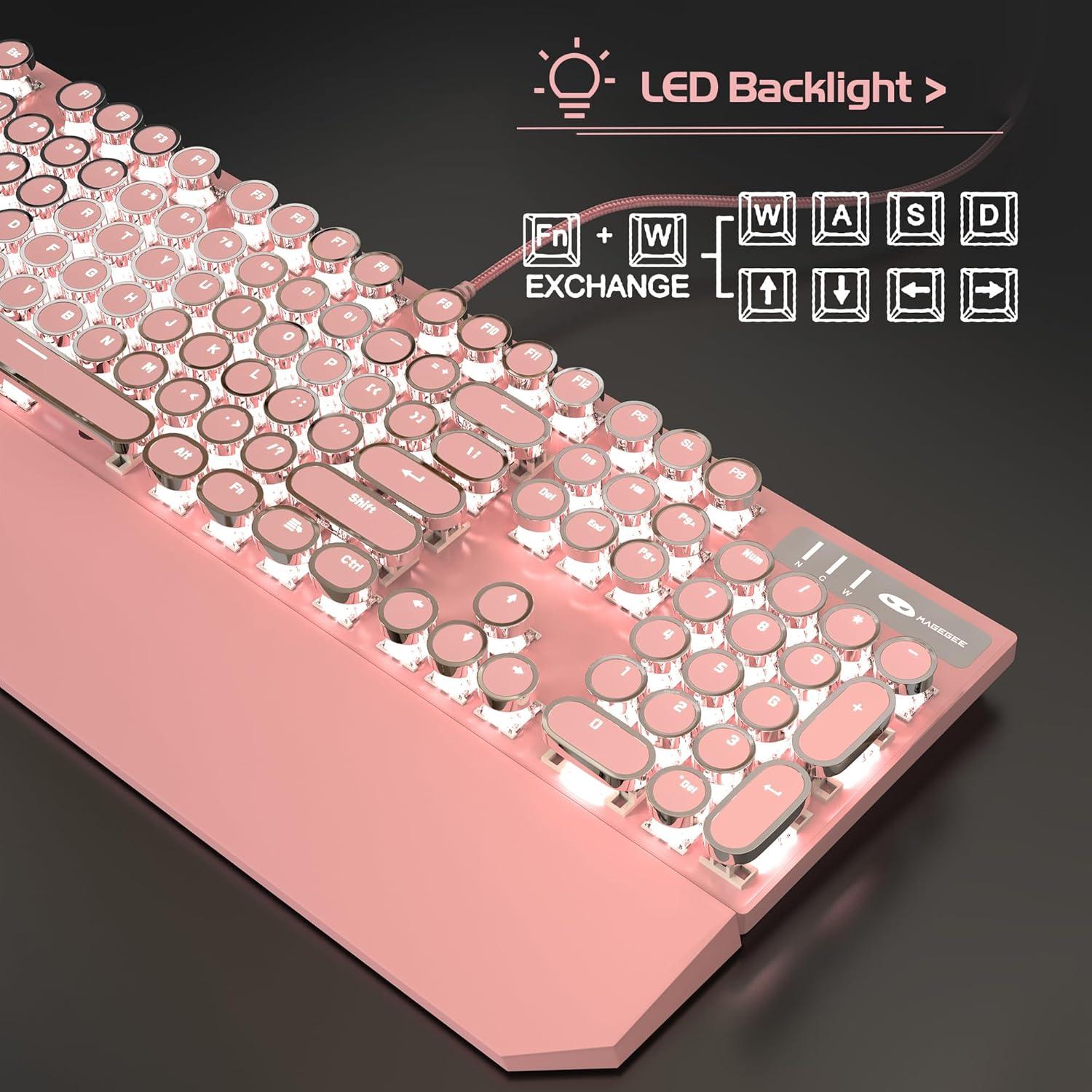 Teclado Mecánico MageGee Rosa Retroiluminado LED 104 Teclas