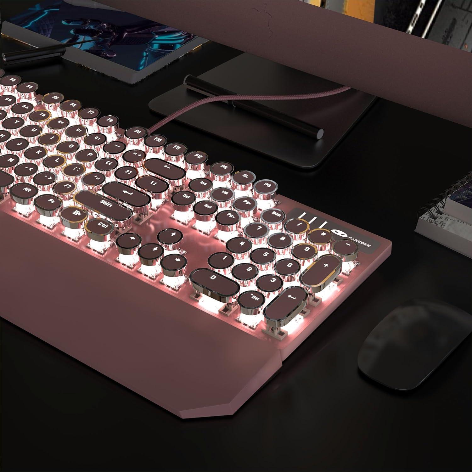 Teclado Mecánico MageGee Rosa Retroiluminado LED 104 Teclas