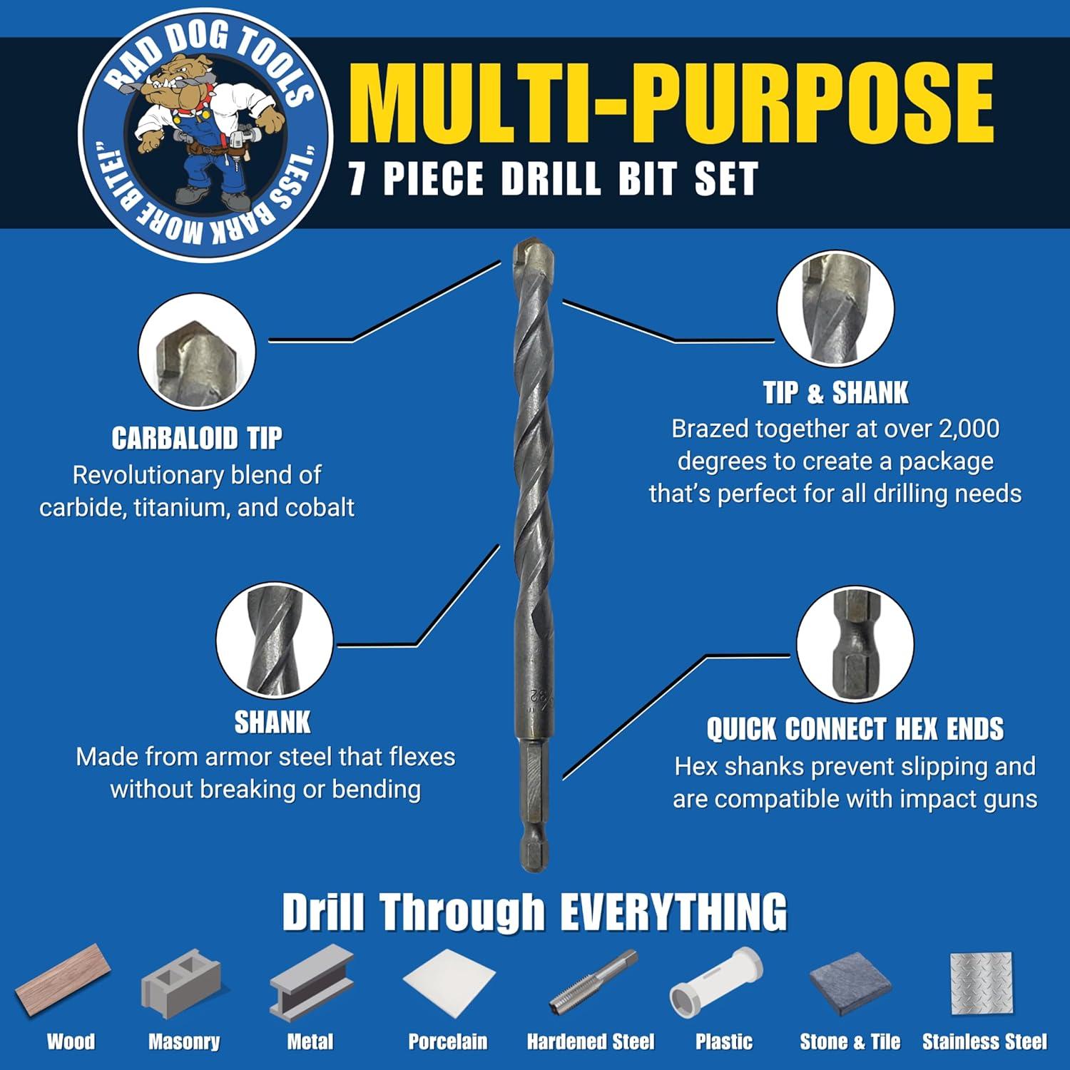 Juego de Brocas Multipropósito 7 Piezas Bad Dog - Acero Blindado