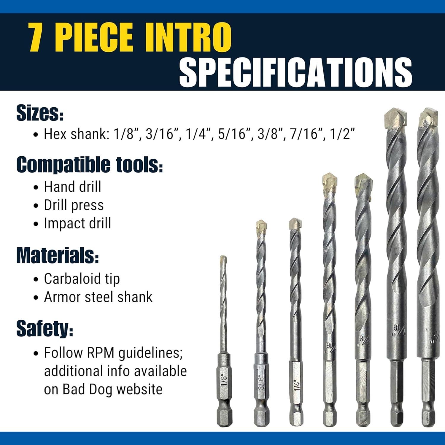 Juego de Brocas Multipropósito 7 Piezas Bad Dog - Acero Blindado