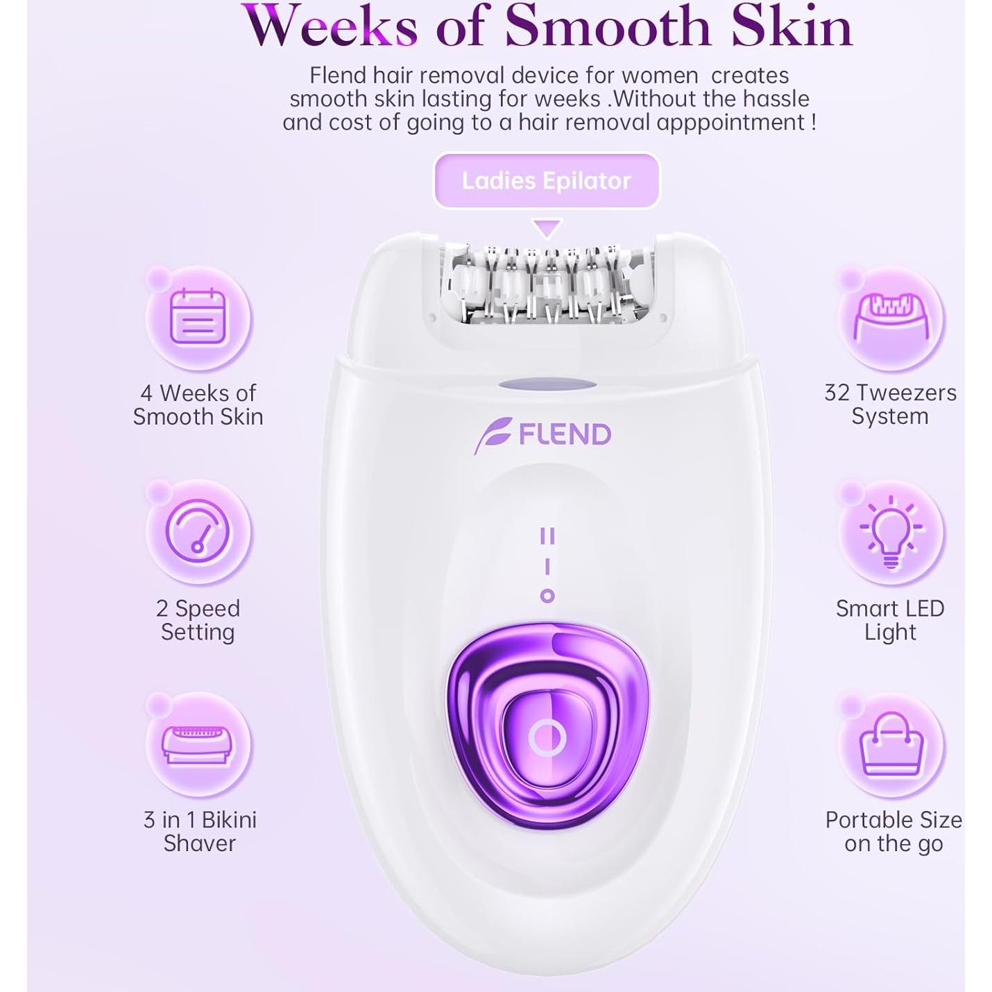 Epilador Eléctrico 2 en 1 Flend para Mujeres con Luz LED