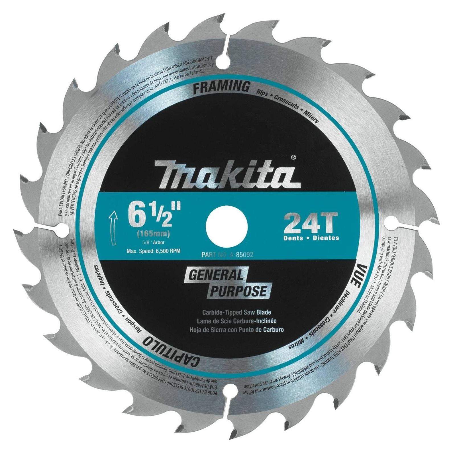 Hoja de sierra circular Makita A-85092 6-1/2" 24T Carburo