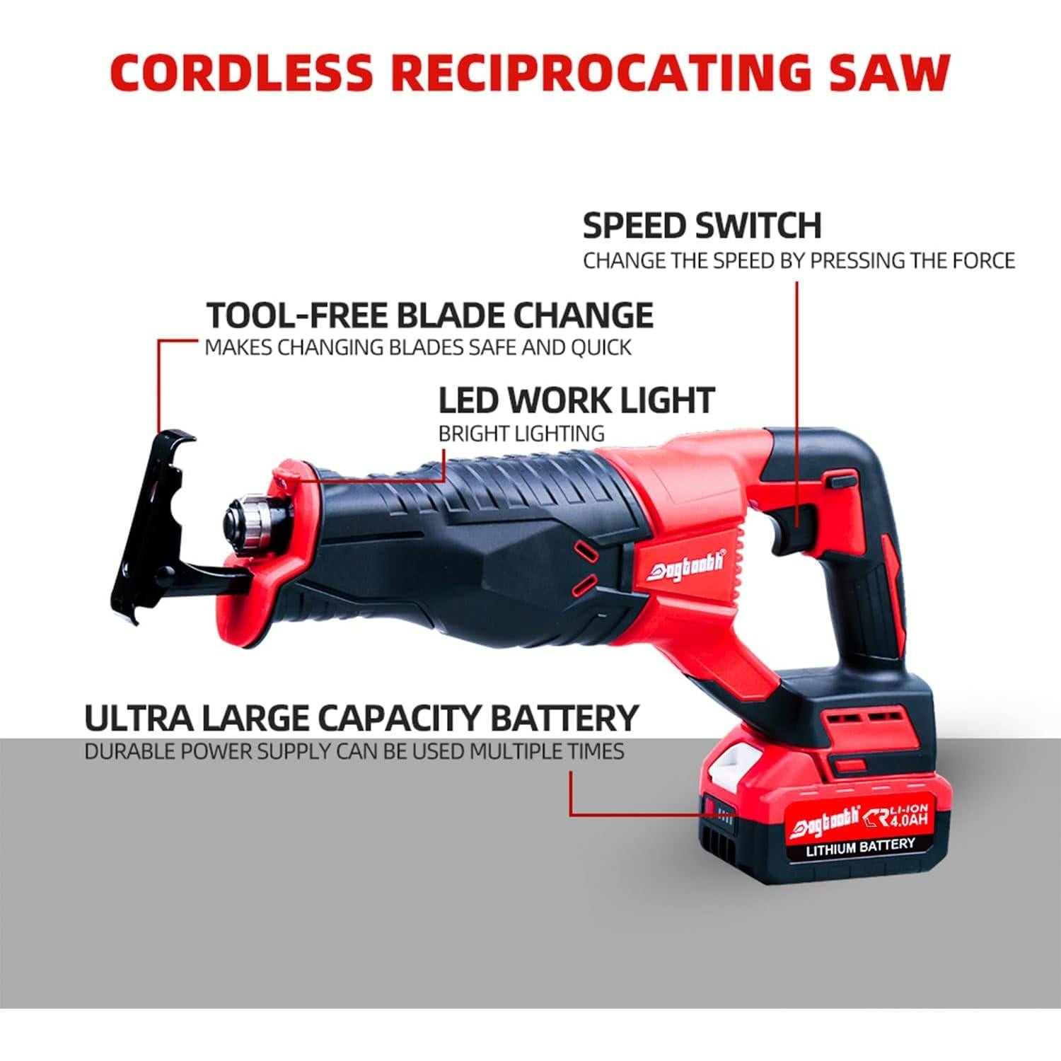 Sierra Recíproca Inalámbrica Dogtooth 21V con 2 Baterías 4.0Ah