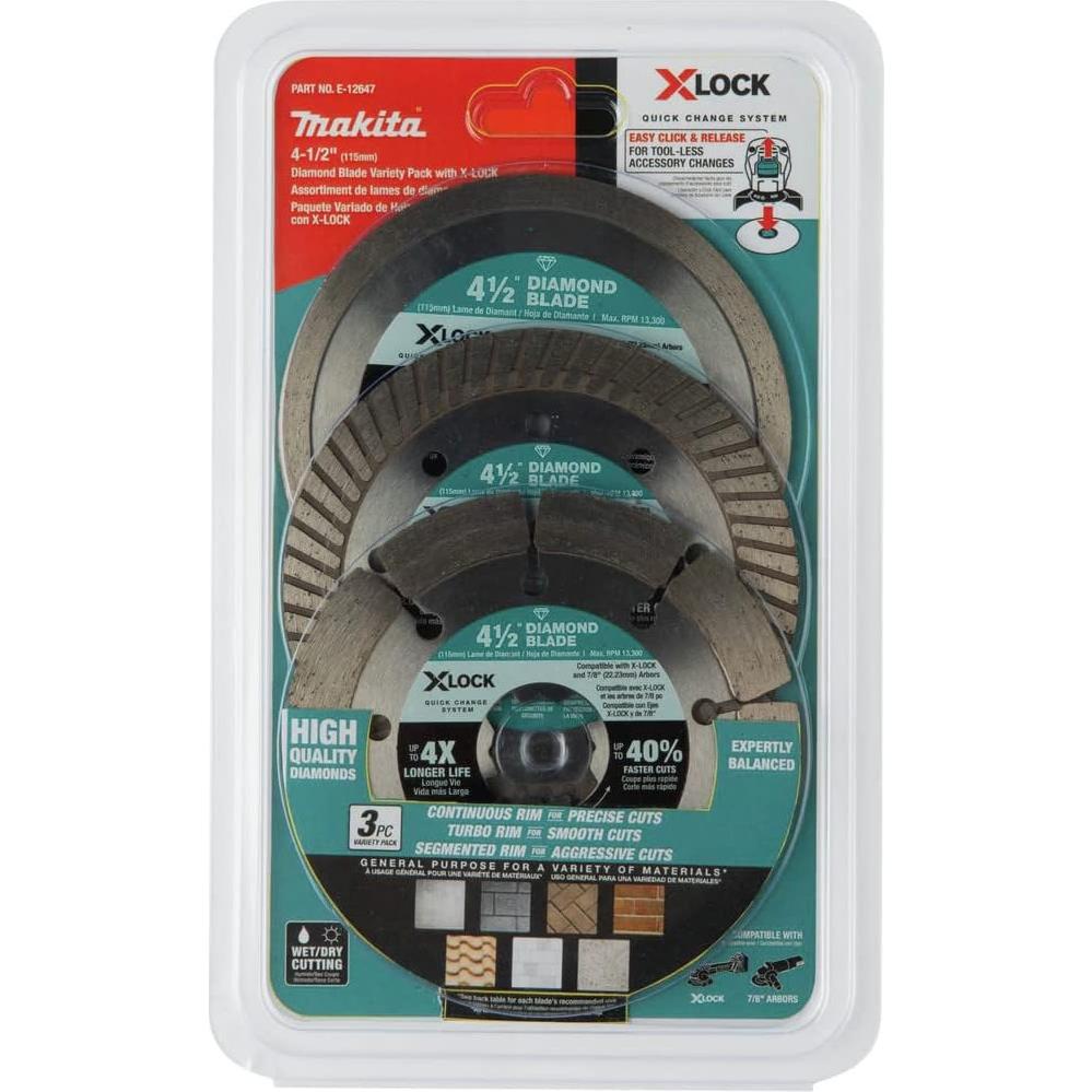 Cuchillas de Diamante Makita E-12647 X-Lock 4-1/2" 3 pzas