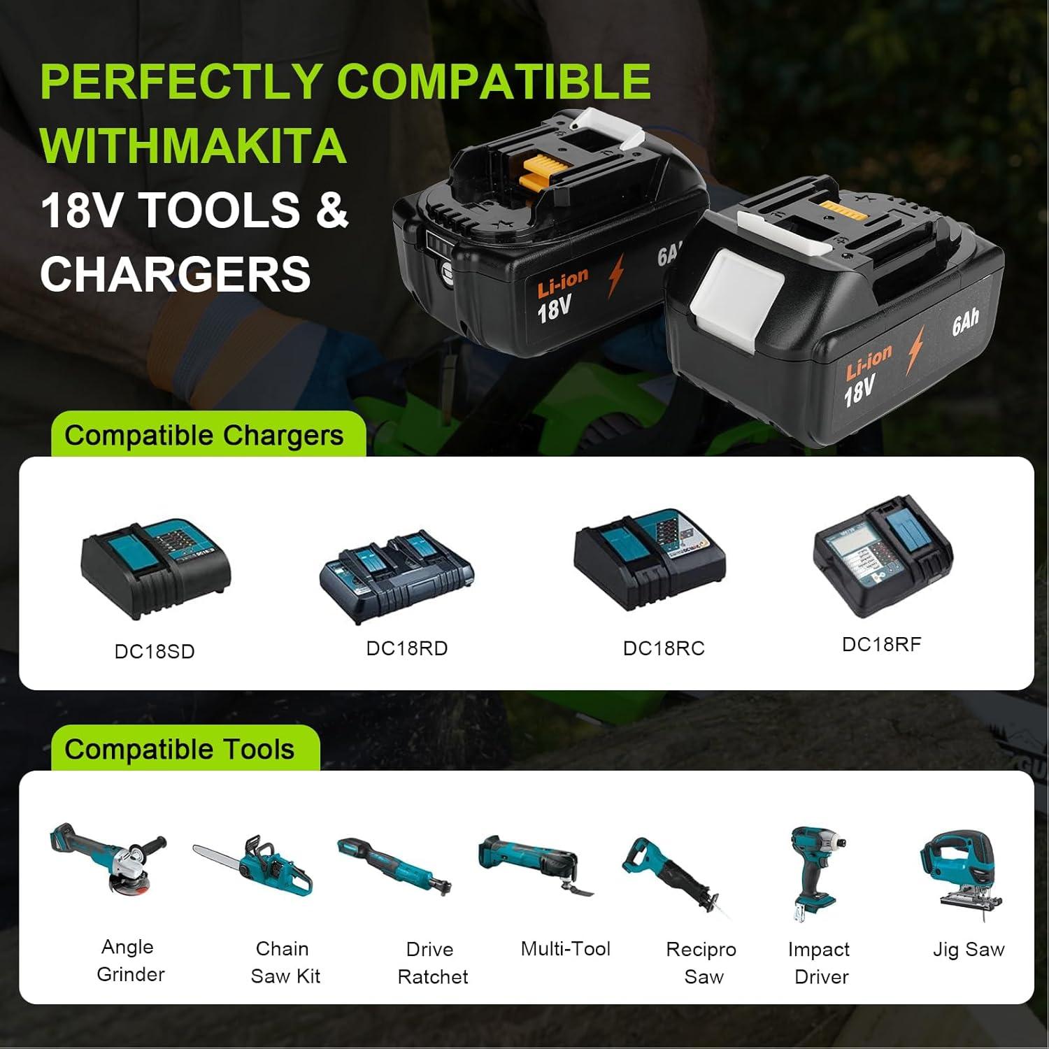 Paquete de 2 Baterías 18V 6.0Ah SFMAKDZ para Makita BL1860B