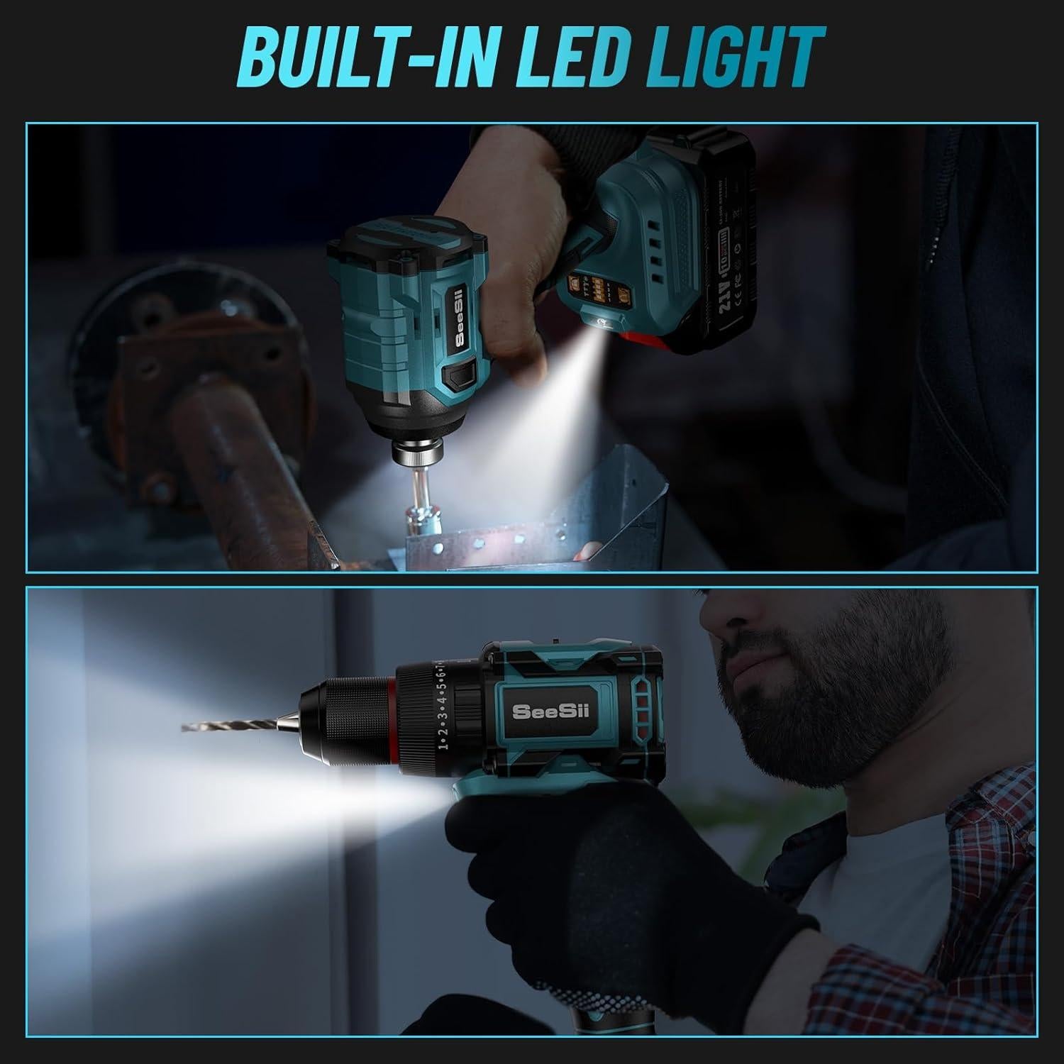 Kit Taladro Inalámbrico SEESII 21V Max con Destornillador