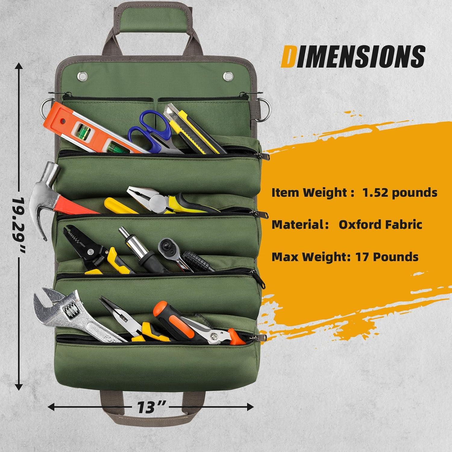 Bolsa de Herramientas Enrollada UUP Verde Resistente 11 Compartimentos