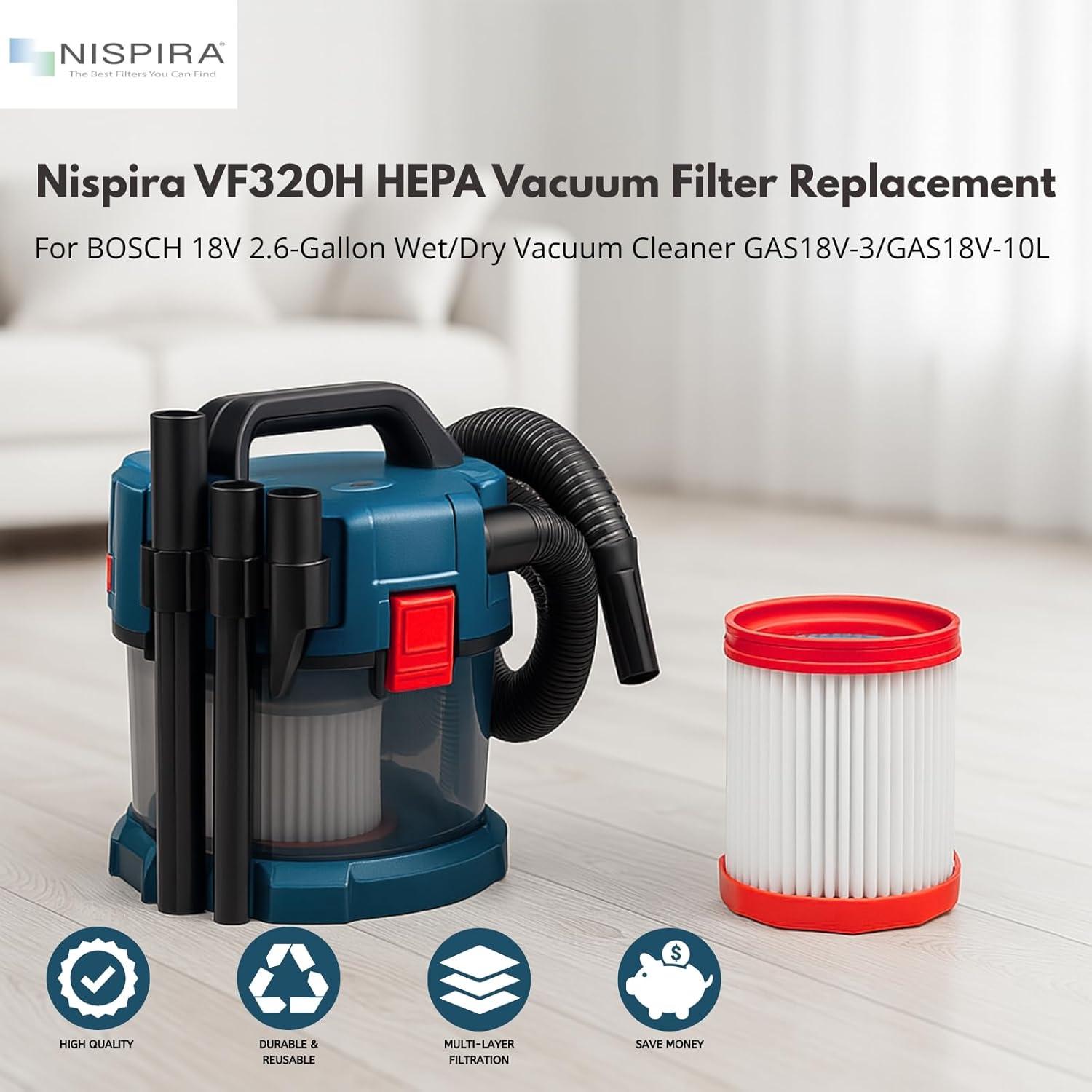 Filtro HEPA Nispira VF320H para Aspiradora Bosch 18V 2.6L