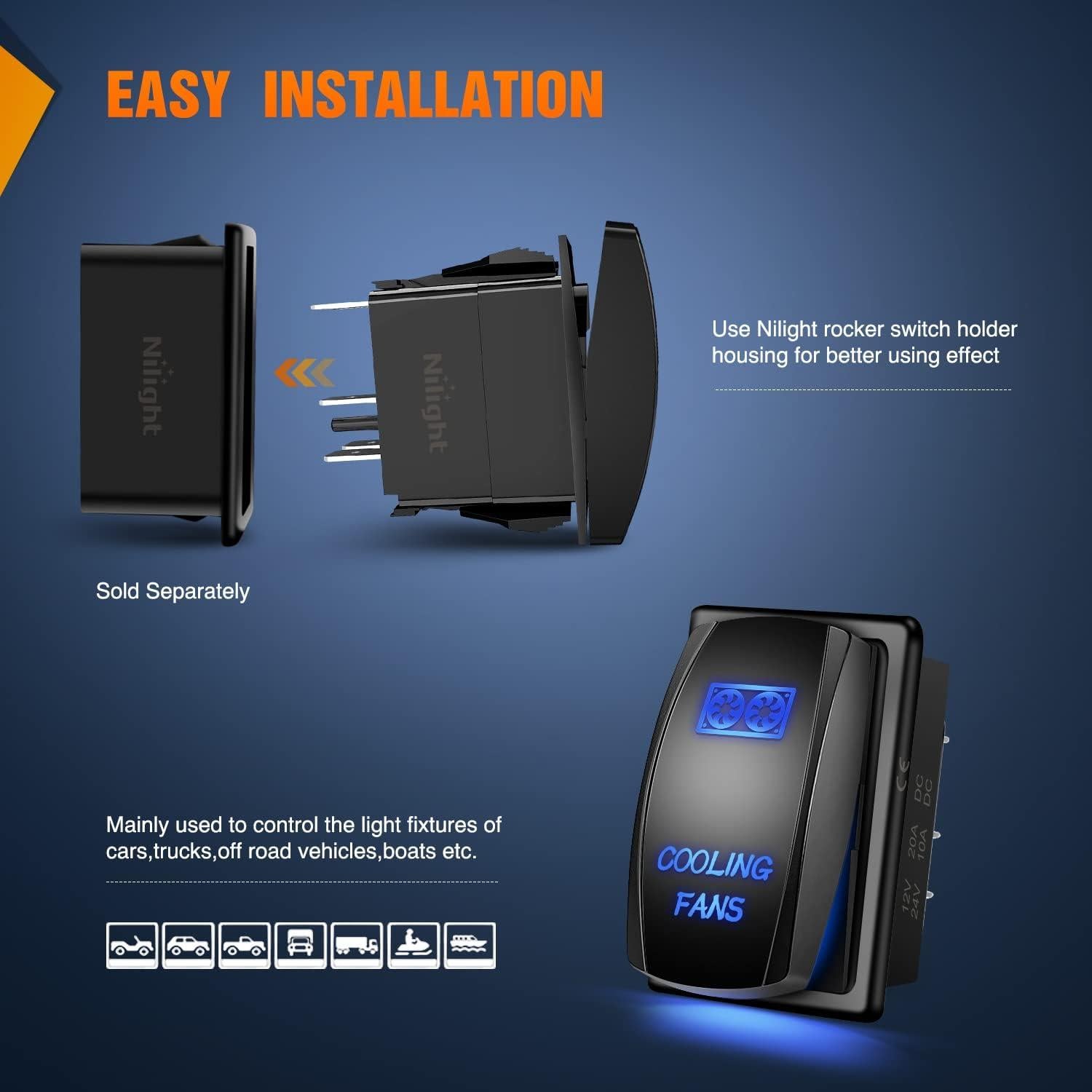 Interruptor de Palanca Nilight 5 Pines LED Azul 20A 12V