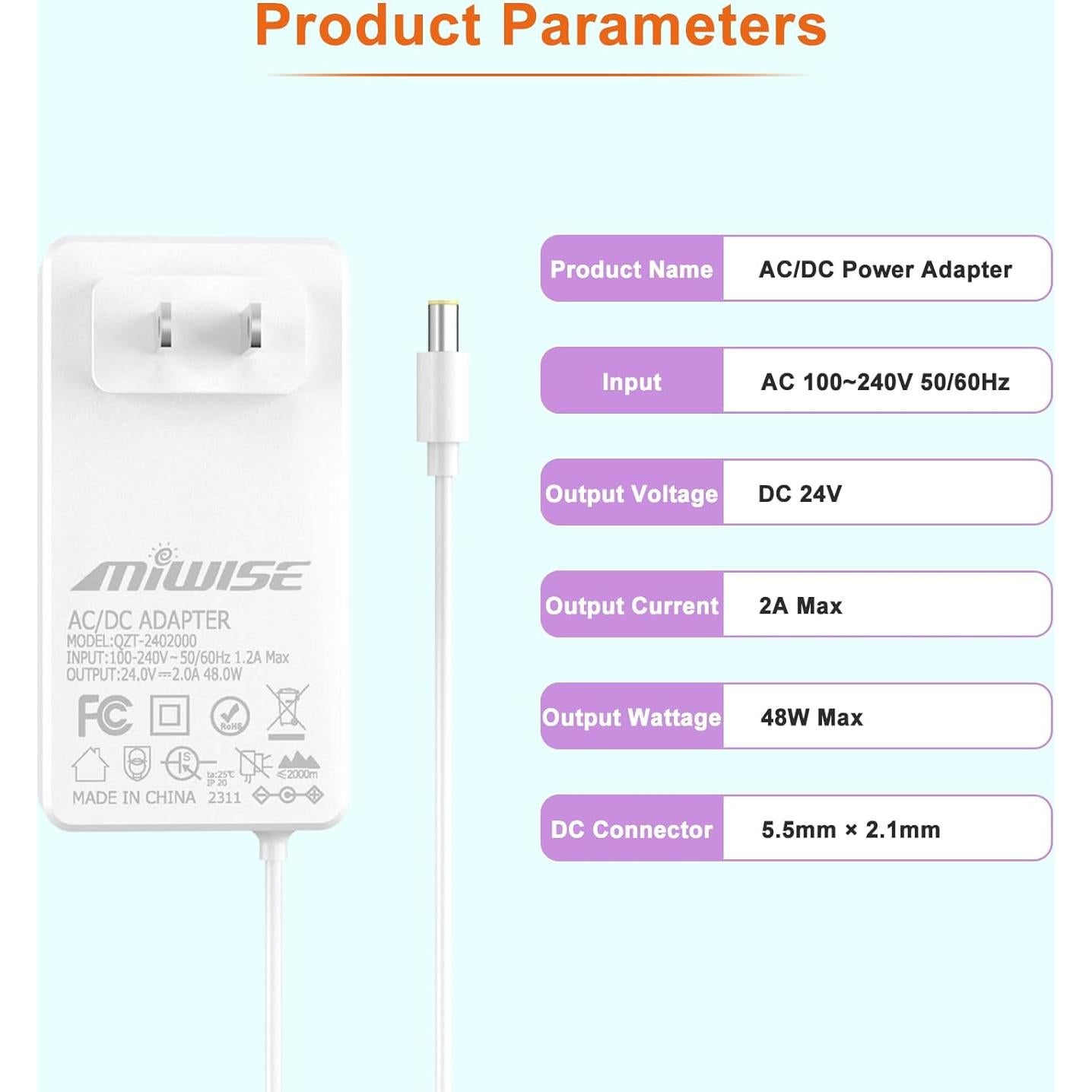 Adaptador de Alimentación MIWISE DC24V 2A 48W para Tiras LED