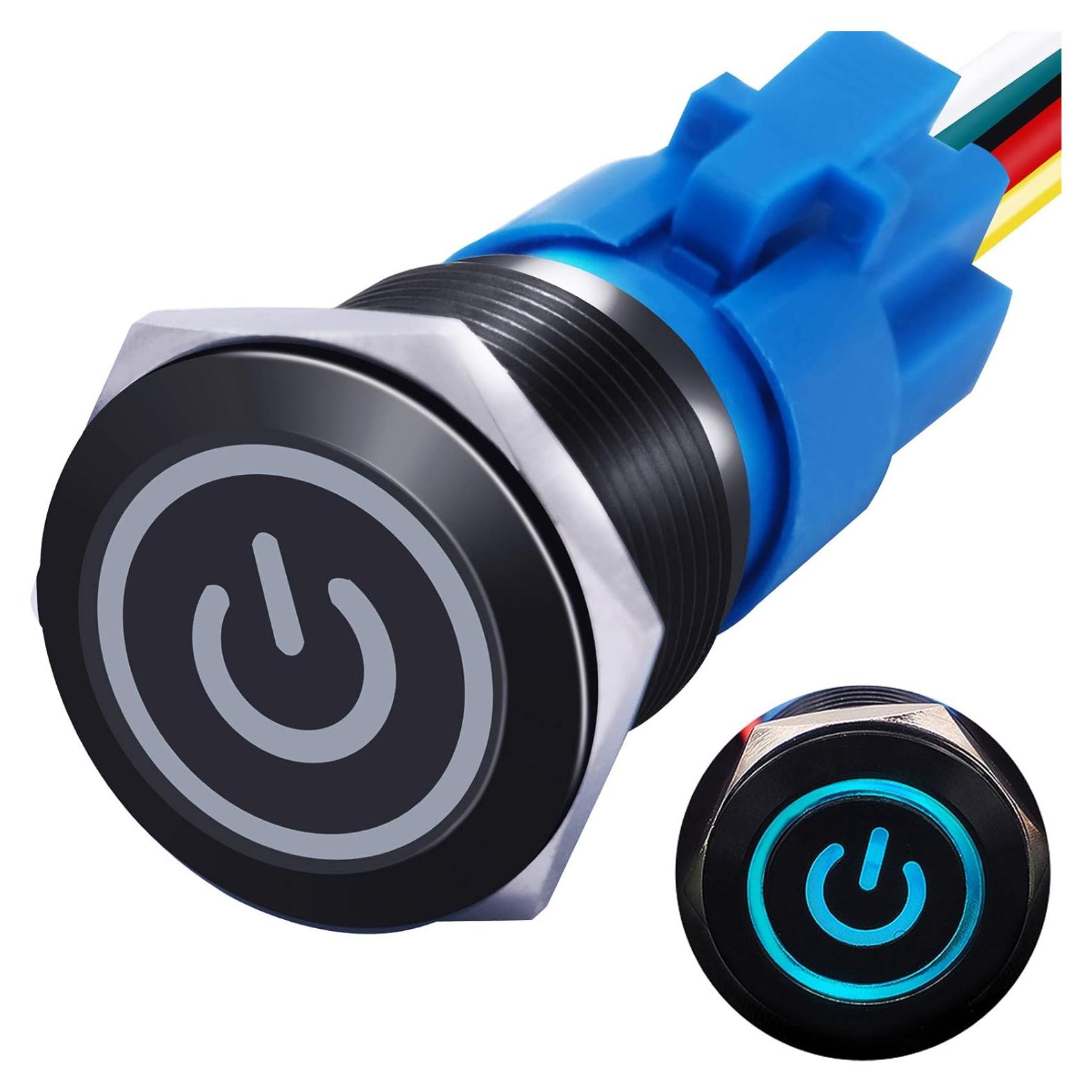 Interruptor a Prueba de Agua 12V mxuteuk 19mm ON/OFF Luz Azul