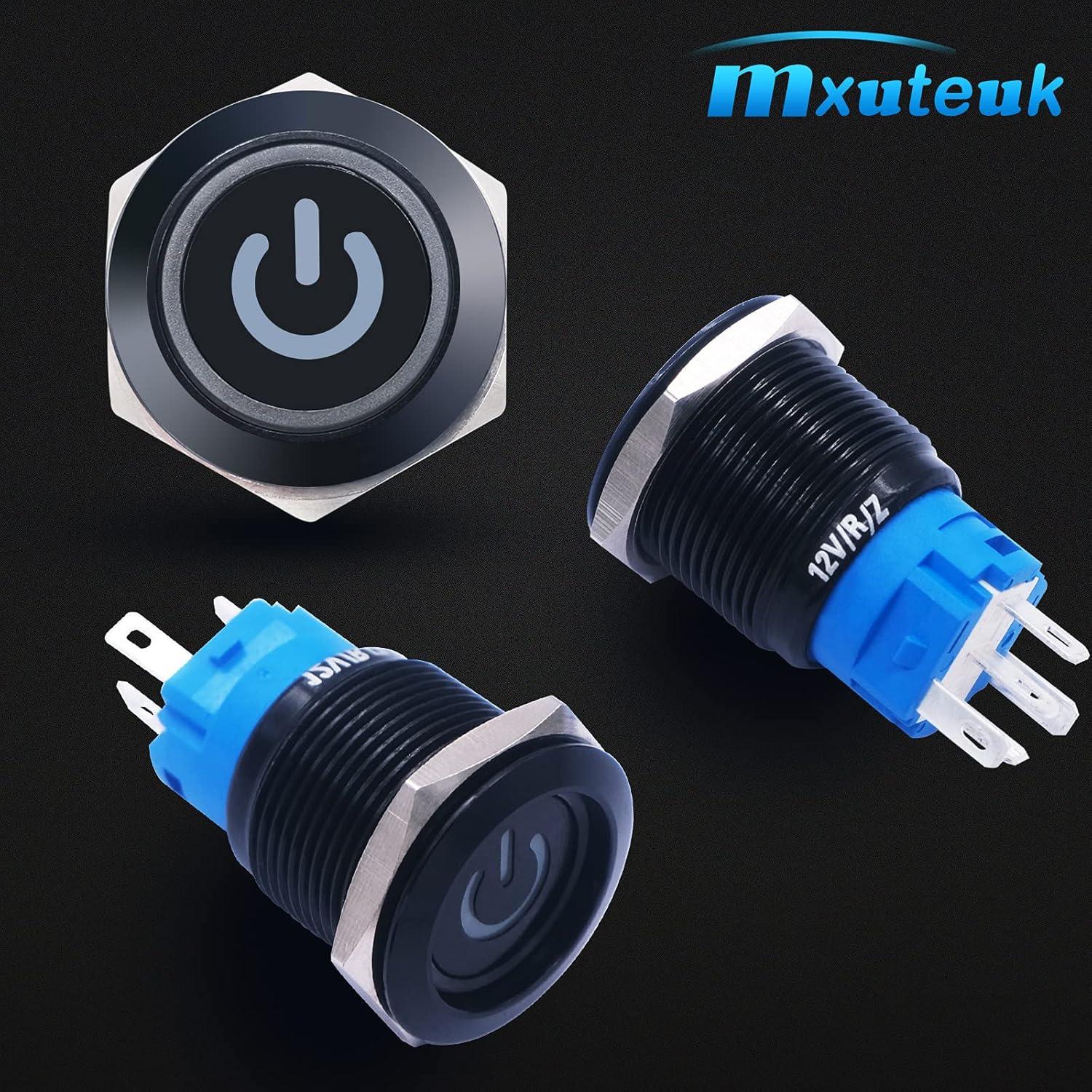 Interruptor a Prueba de Agua 12V mxuteuk 19mm ON/OFF Luz Azul