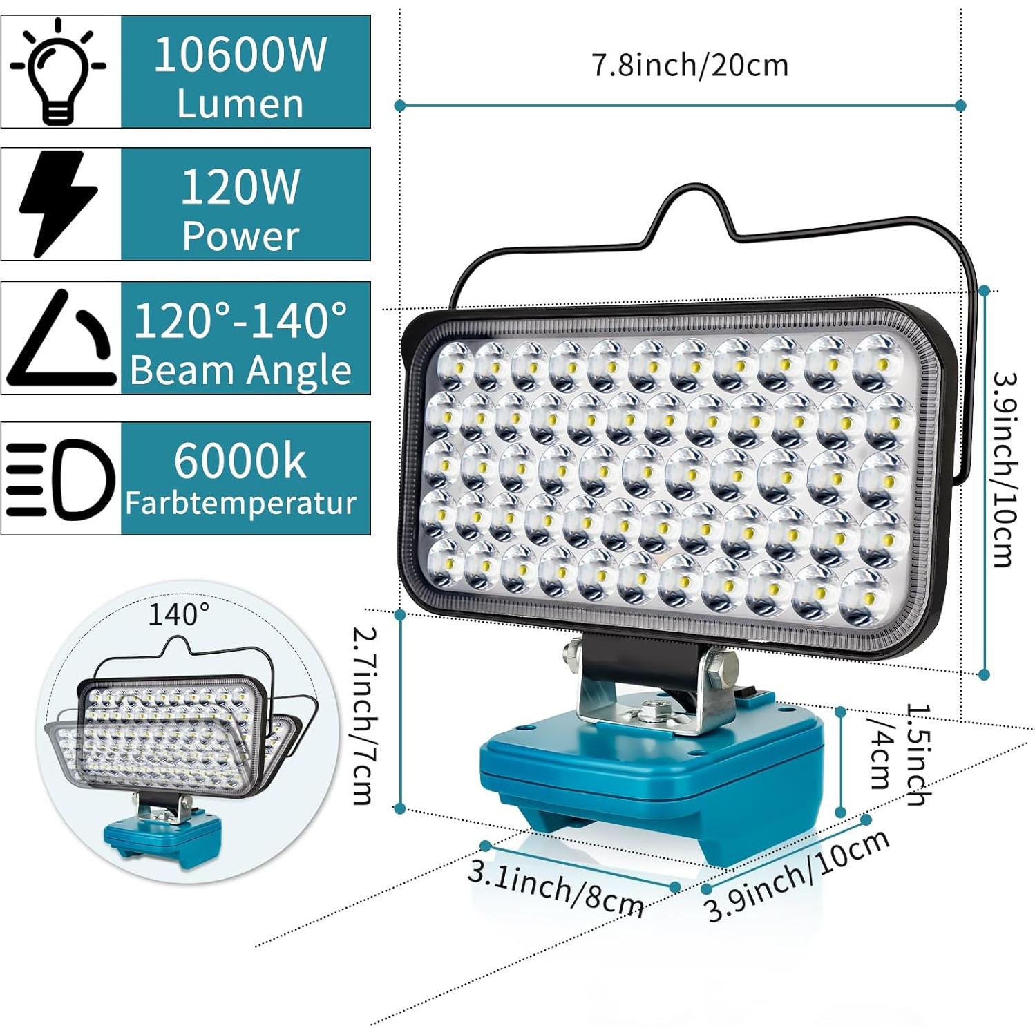 Luz de Trabajo LED Inalámbrica Makita 18V 10600LM Carga Rápida