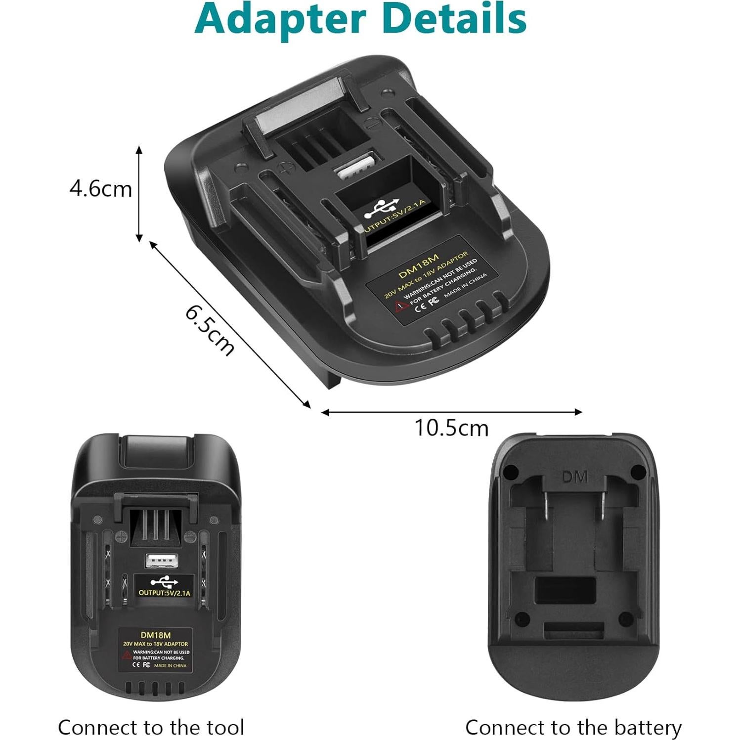 Adaptador de Batería KUNLUN DM18M para Makita 18V con USB