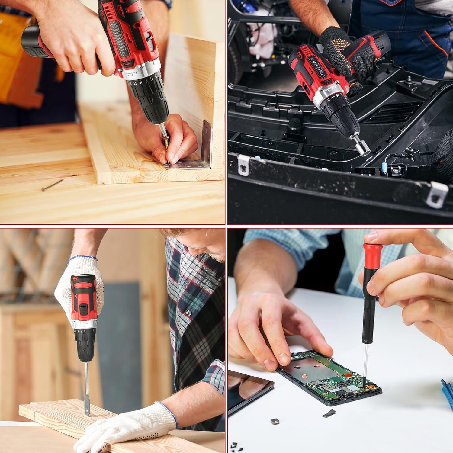 Kit de Herramientas TLGREEN 12V con Taladro Inalámbrico y Brocas