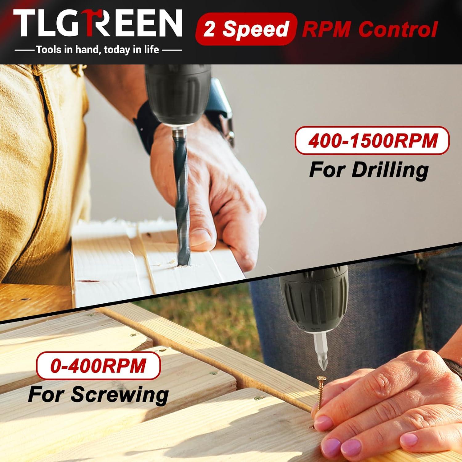 Kit de Herramientas TLGREEN 12V con Taladro Inalámbrico y Brocas